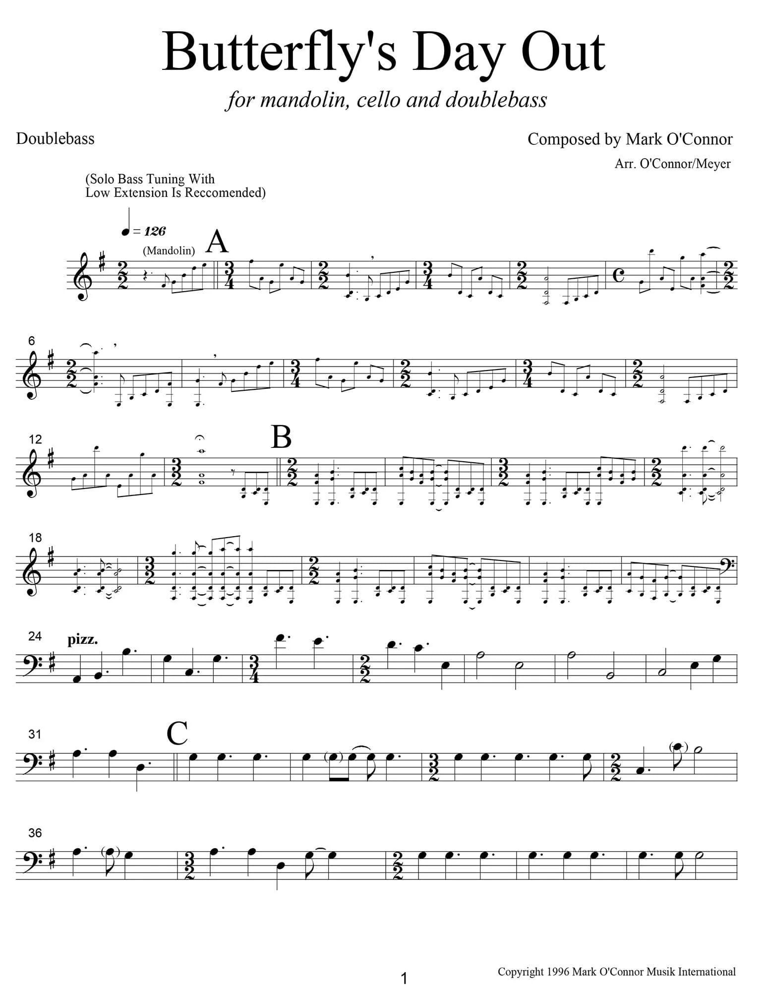 O'Connor, Mark - Butterfly's Day Out for Mandolin, Cello, and Bass - Bass - Digital Download - Image 3