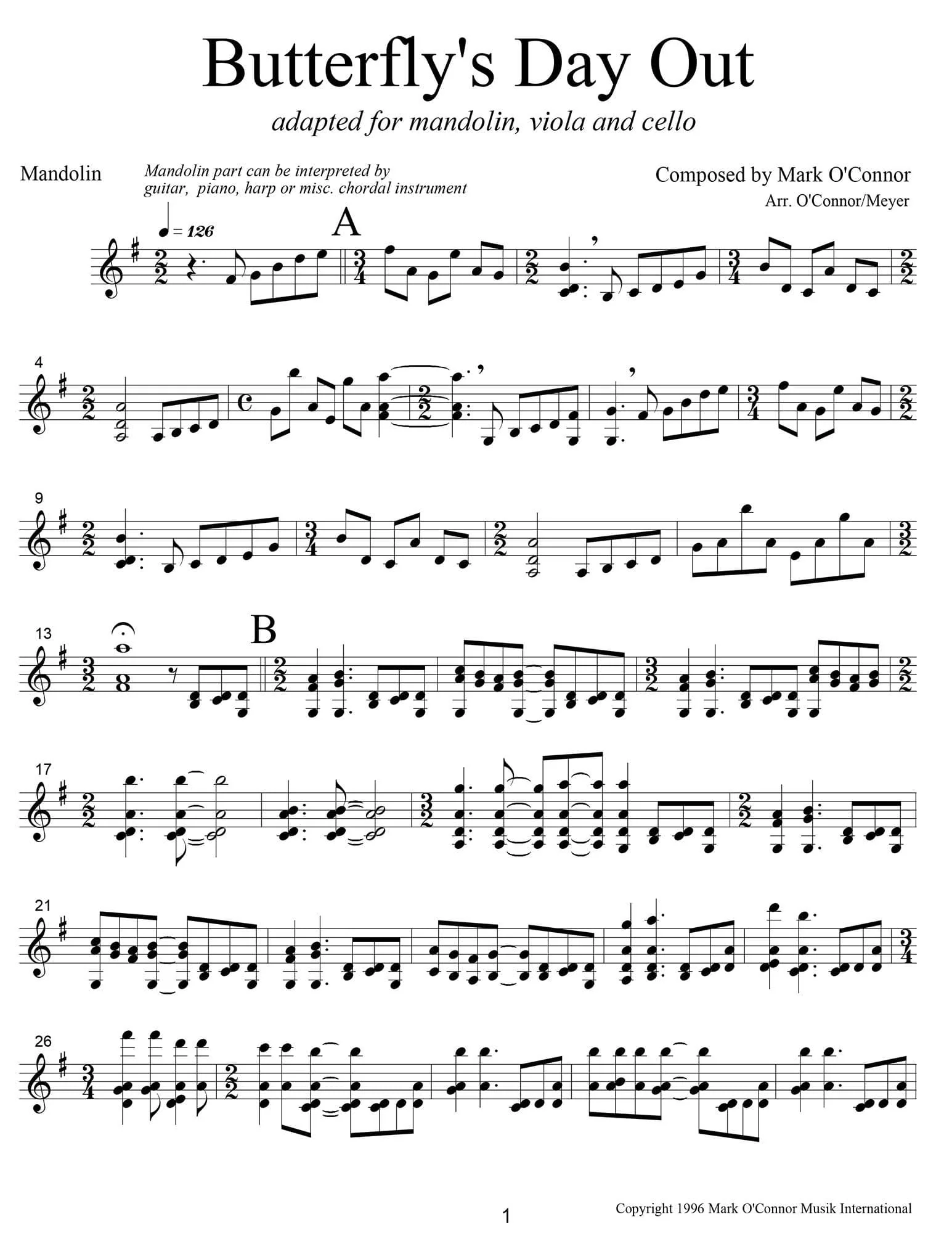 O'Connor, Mark - Butterfly's Day Out for Mandolin, Viola, Cello - Mandolin - Digital Download - Image 3
