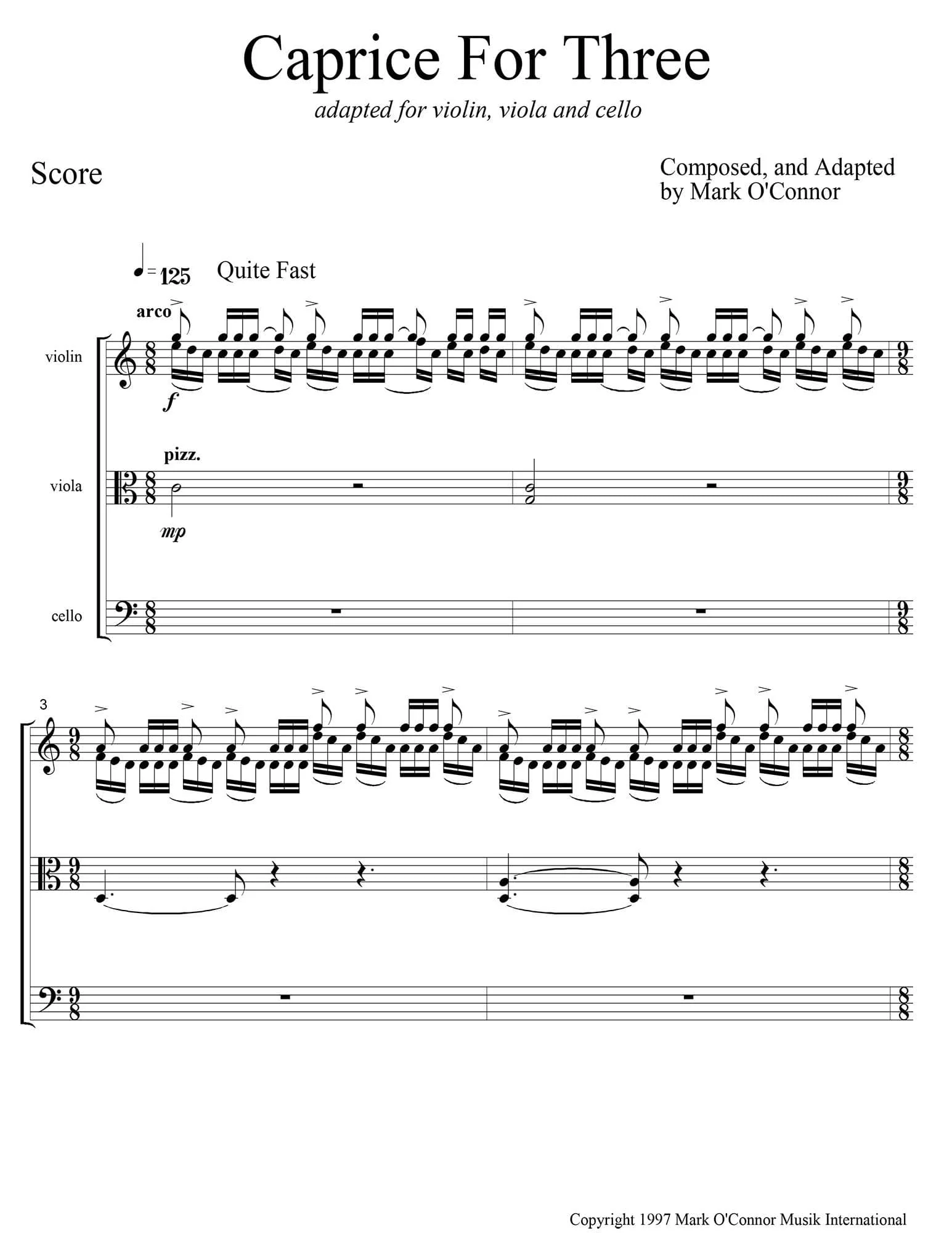 O'Connor, Mark - Caprice for Three for Violin, Viola, and Cello - Score - Digital Download - Image 3