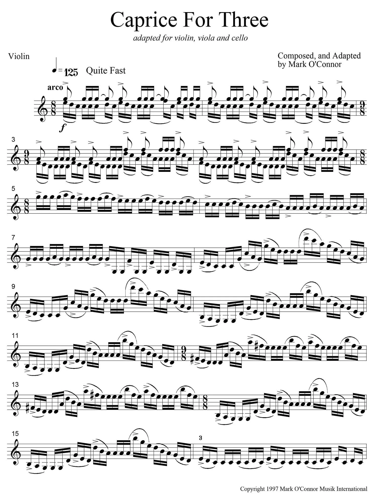 O'Connor, Mark - Caprice for Three for Violin, Viola, and Cello - Violin - Digital Download - Image 3