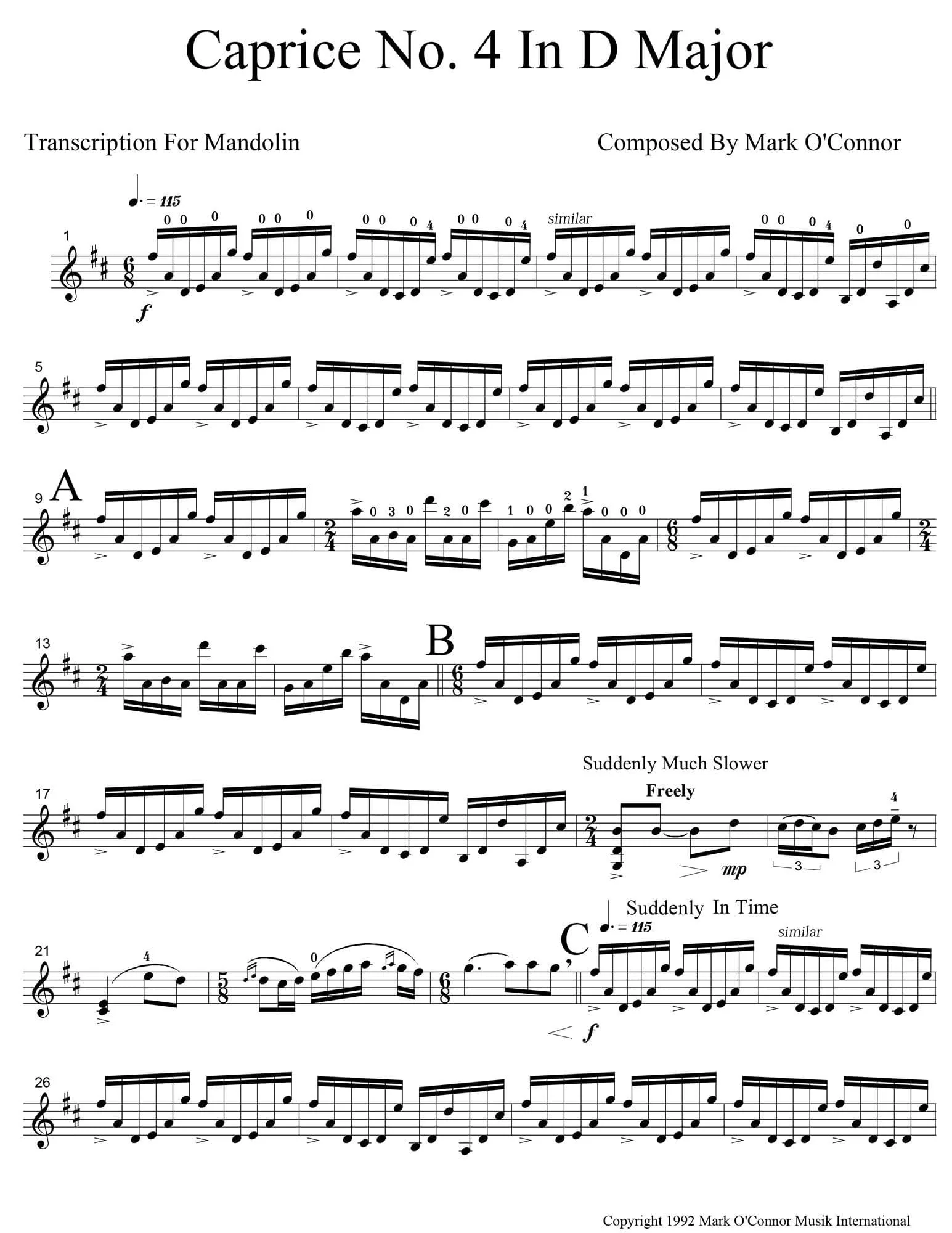 O'Connor, Mark - Caprice No. 4 for Mandolin - Digital Download - Image 3