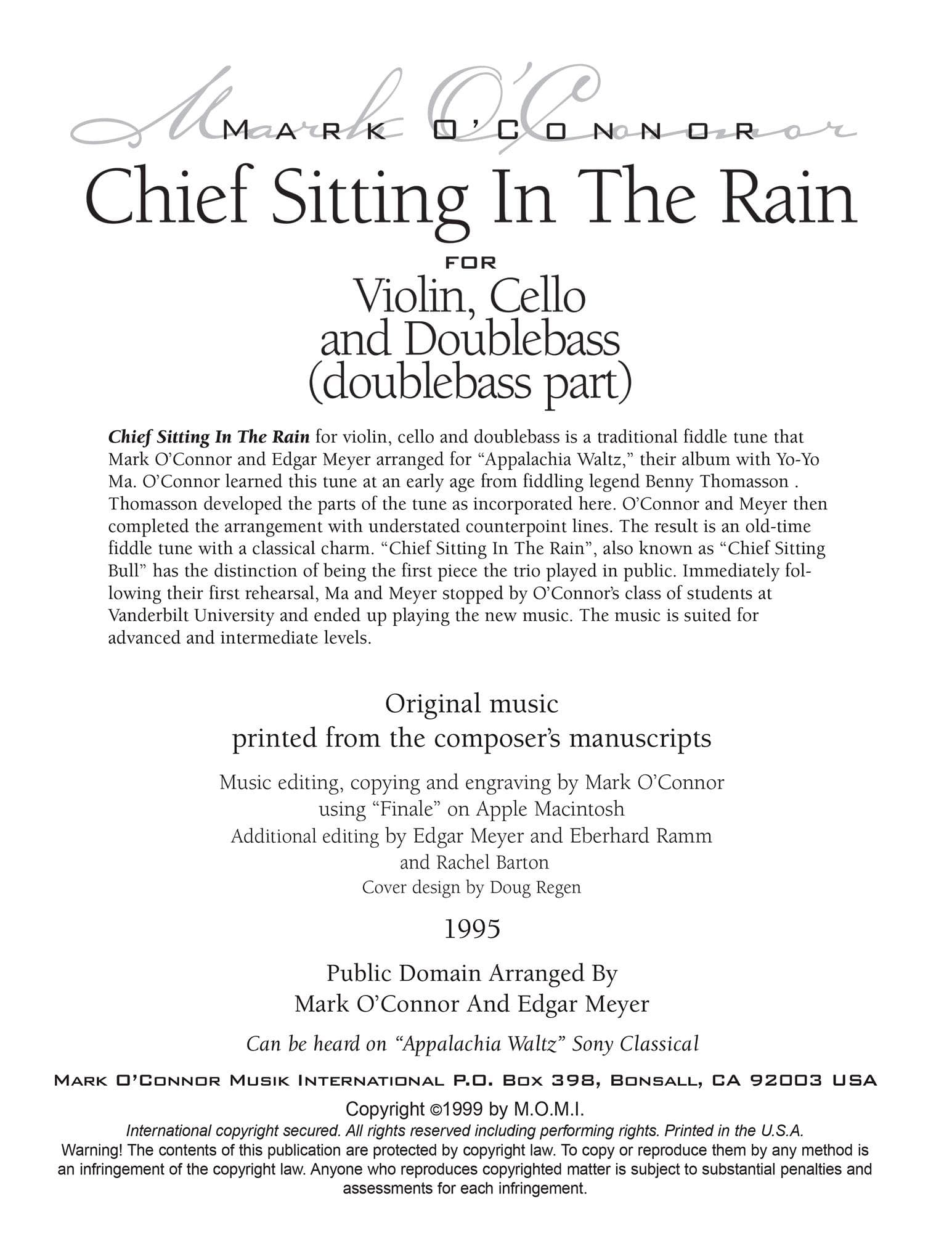 O'Connor, Mark - Chief Sitting In The Rain for Violin, Cello, and Bass - Bass - Digital Download - Image 2