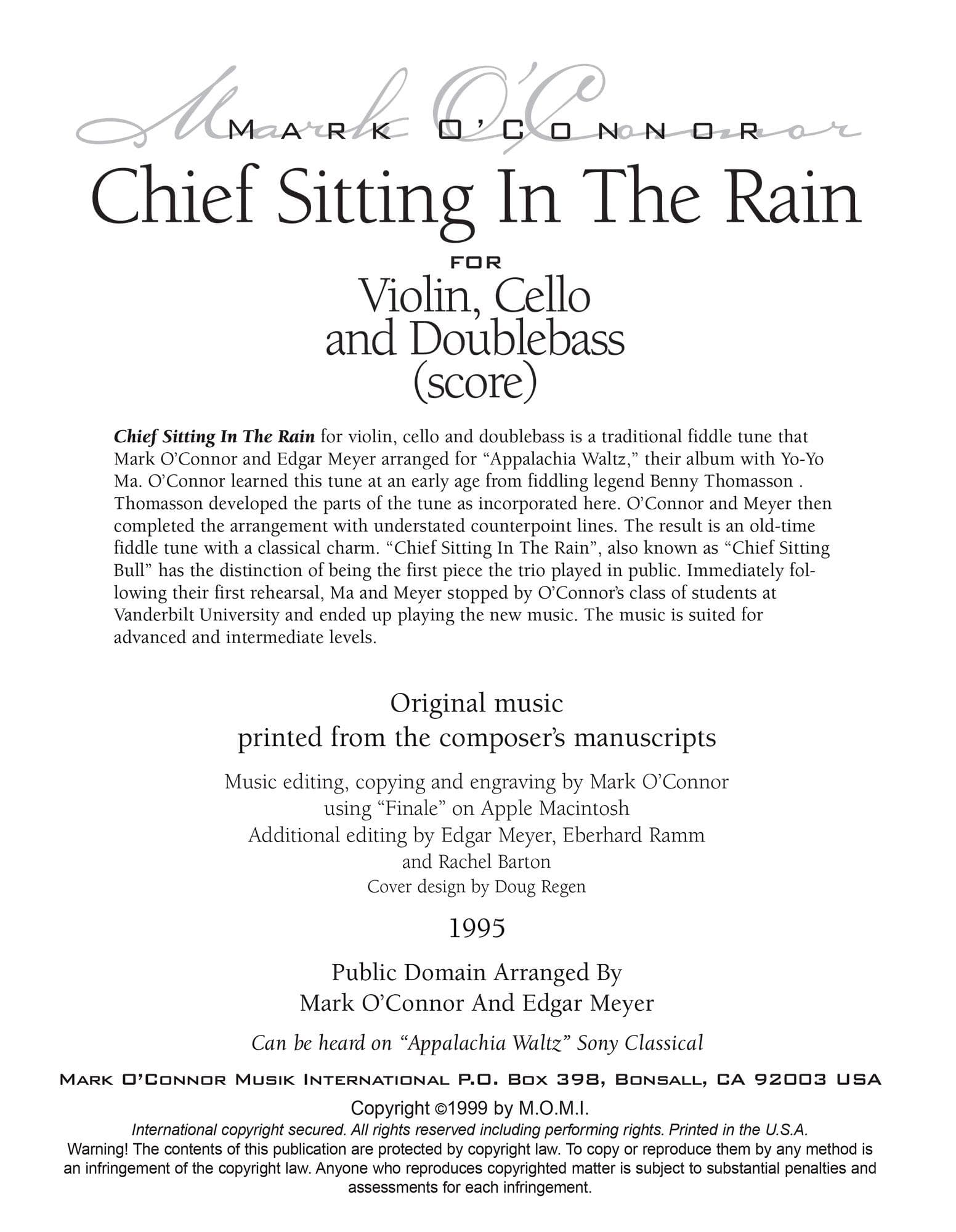 O'Connor, Mark - Chief Sitting In The Rain for Violin, Cello, and Bass - Score - Digital Download - Image 2
