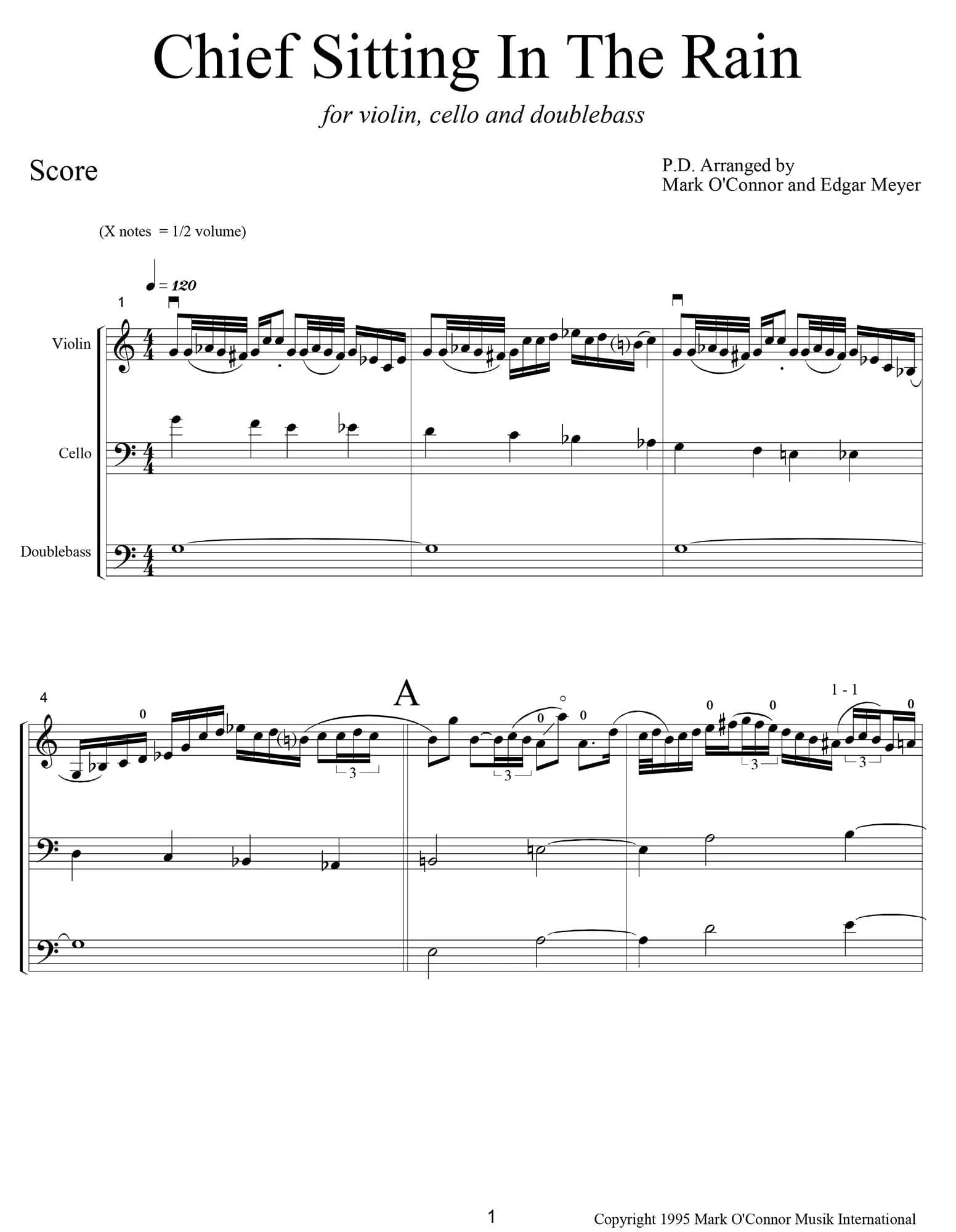 O'Connor, Mark - Chief Sitting In The Rain for Violin, Cello, and Bass - Score - Digital Download - Image 3