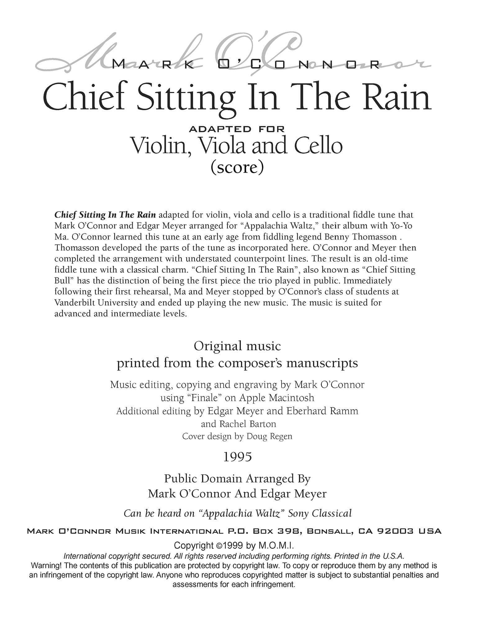 O'Connor, Mark - Chief Sitting In The Rain for Violin, Viola, and Cello - Score - Digital Download - Image 2