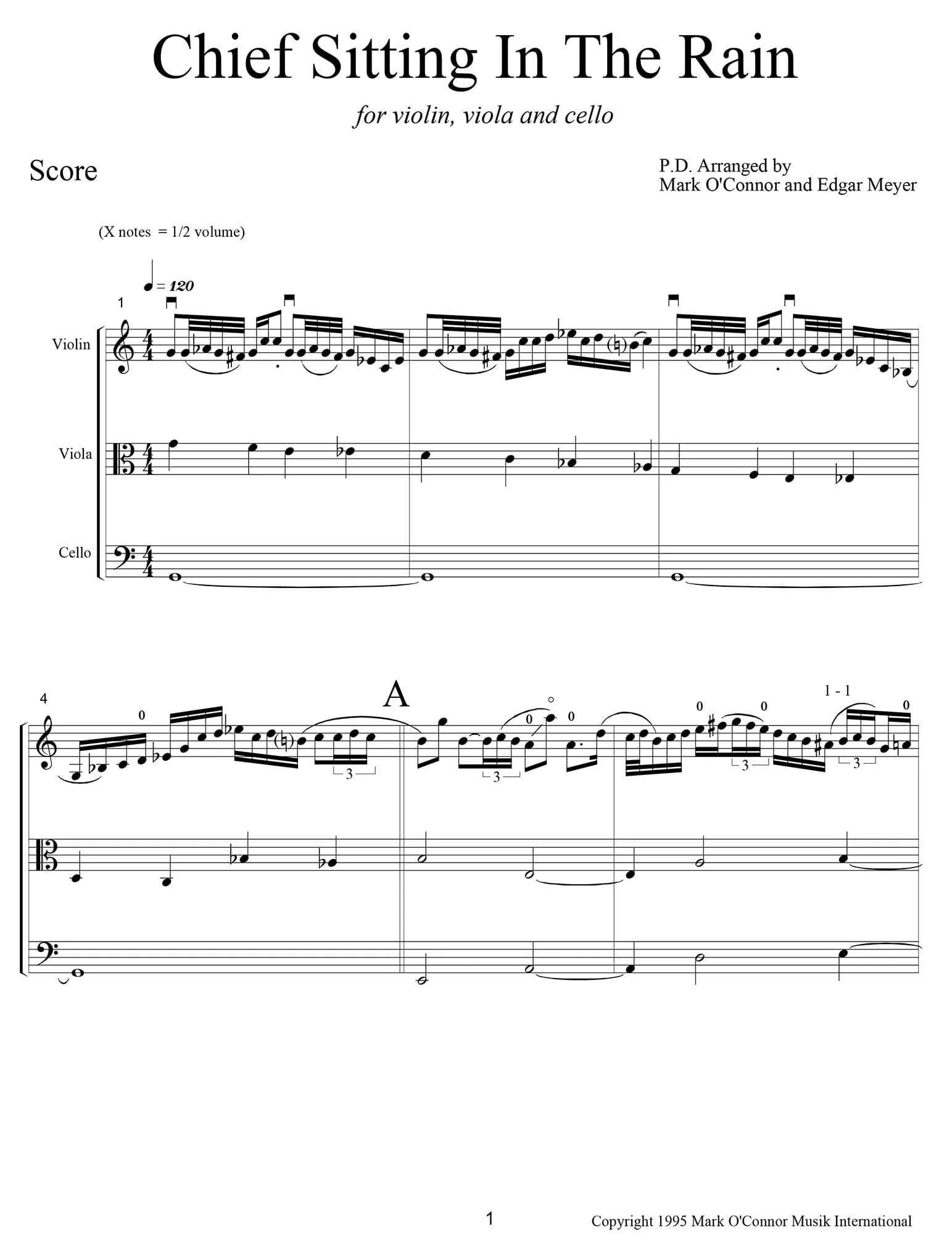 O'Connor, Mark - Chief Sitting In The Rain for Violin, Viola, and Cello - Score - Digital Download - Image 3