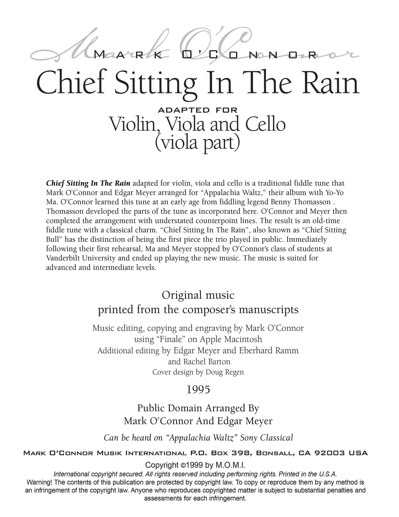 O'Connor, Mark - Chief Sitting In The Rain for Violin, Viola, and Cello - Viola - Digital Download - Image 2