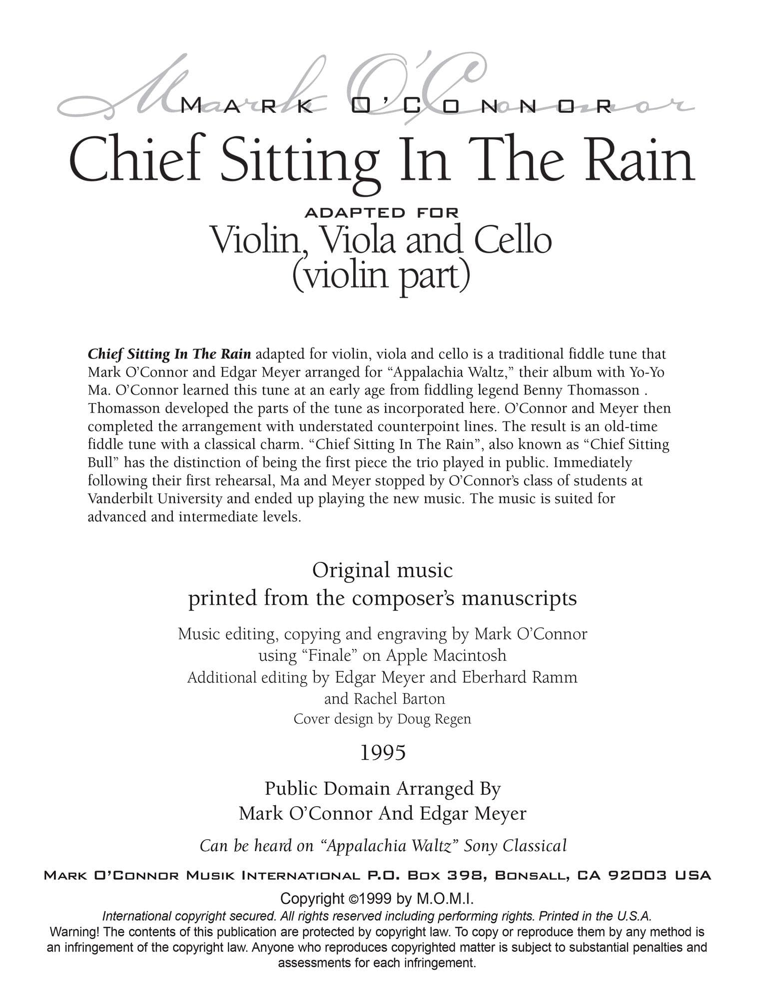 O'Connor, Mark - Chief Sitting In The Rain for Violin, Viola, and Cello - Violin - Digital Download - Image 2