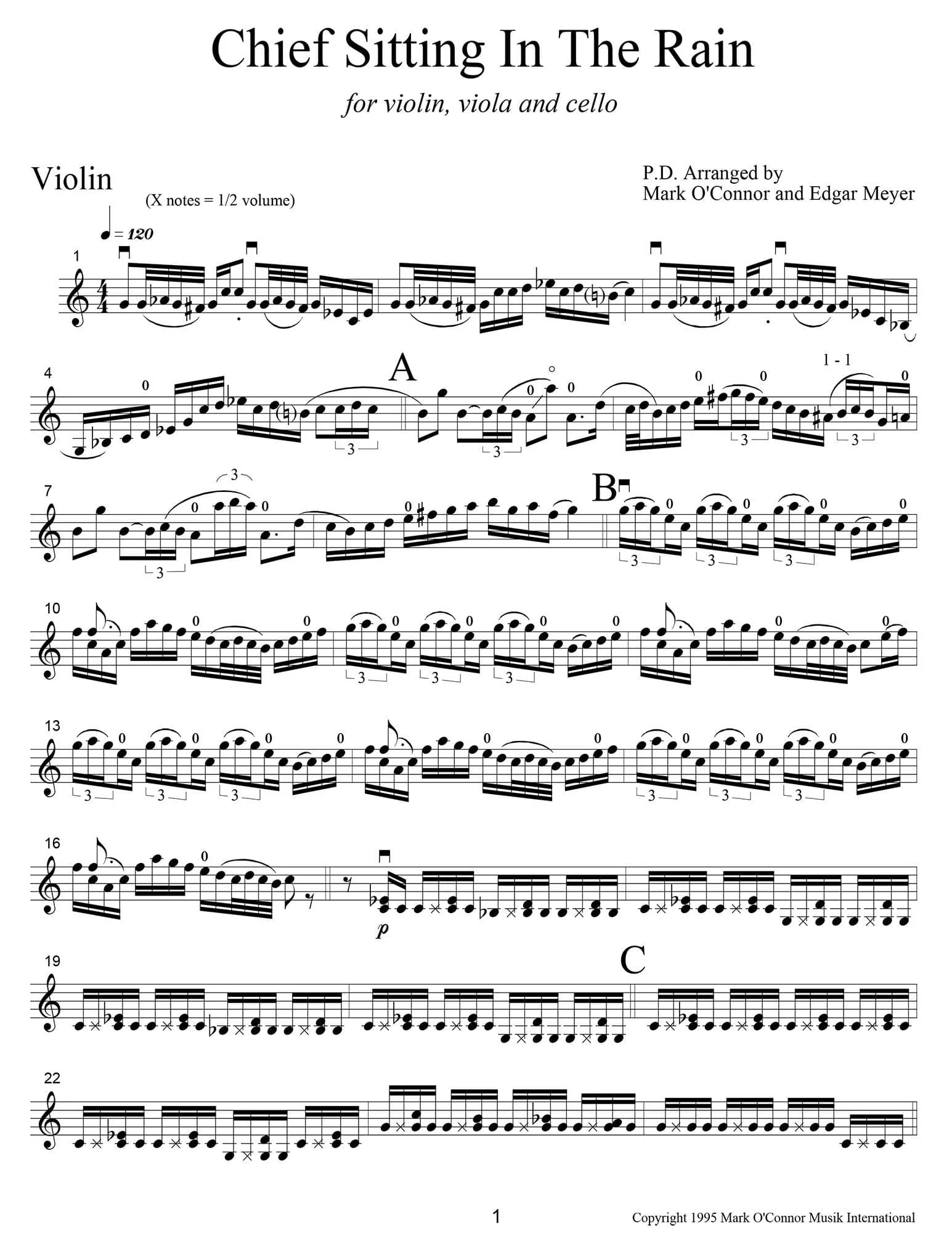O'Connor, Mark - Chief Sitting In The Rain for Violin, Viola, and Cello - Violin - Digital Download - Image 3