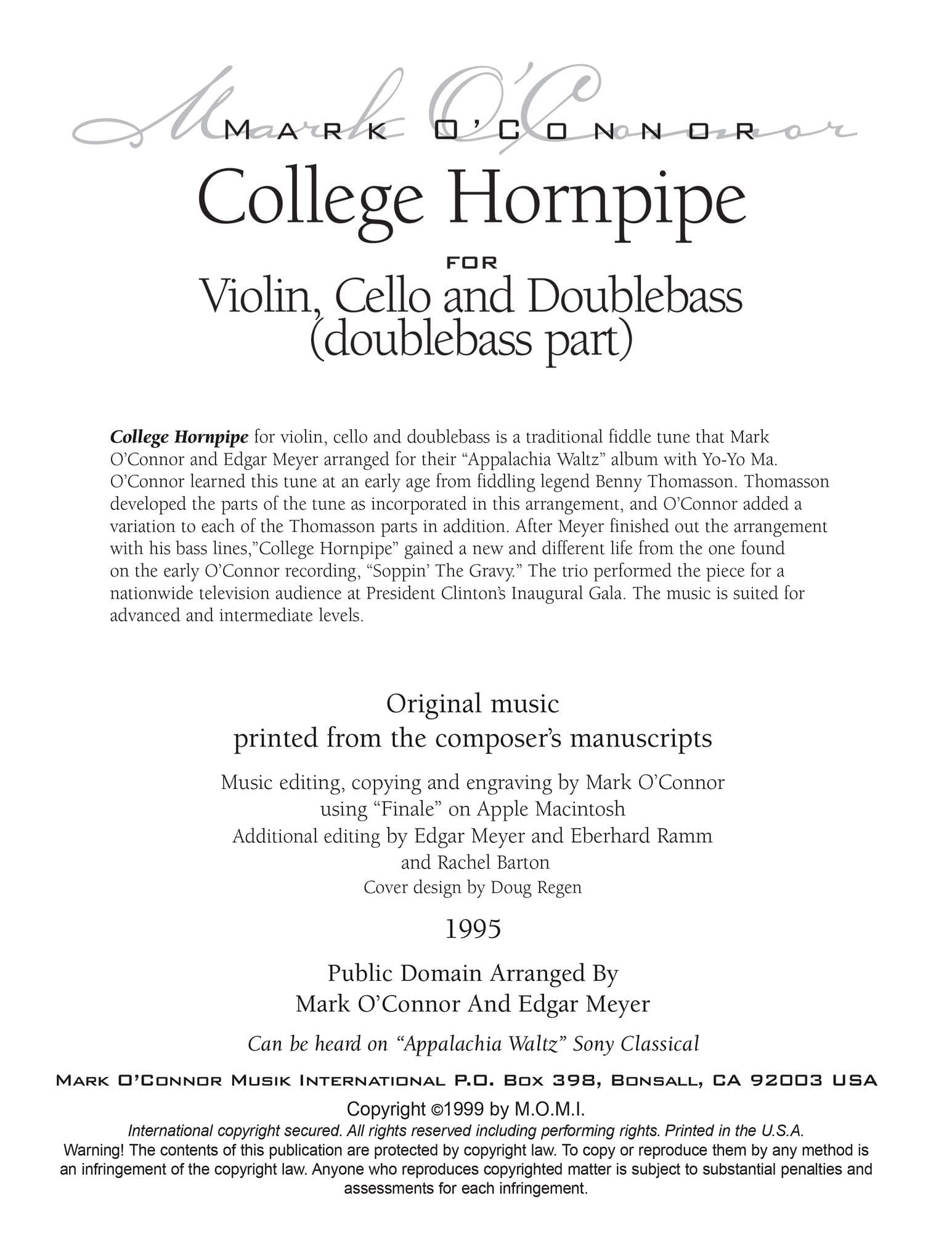 O'Connor, Mark - College Hornpipe for Violin, Cello, and Bass - Bass - Digital Download - Image 2