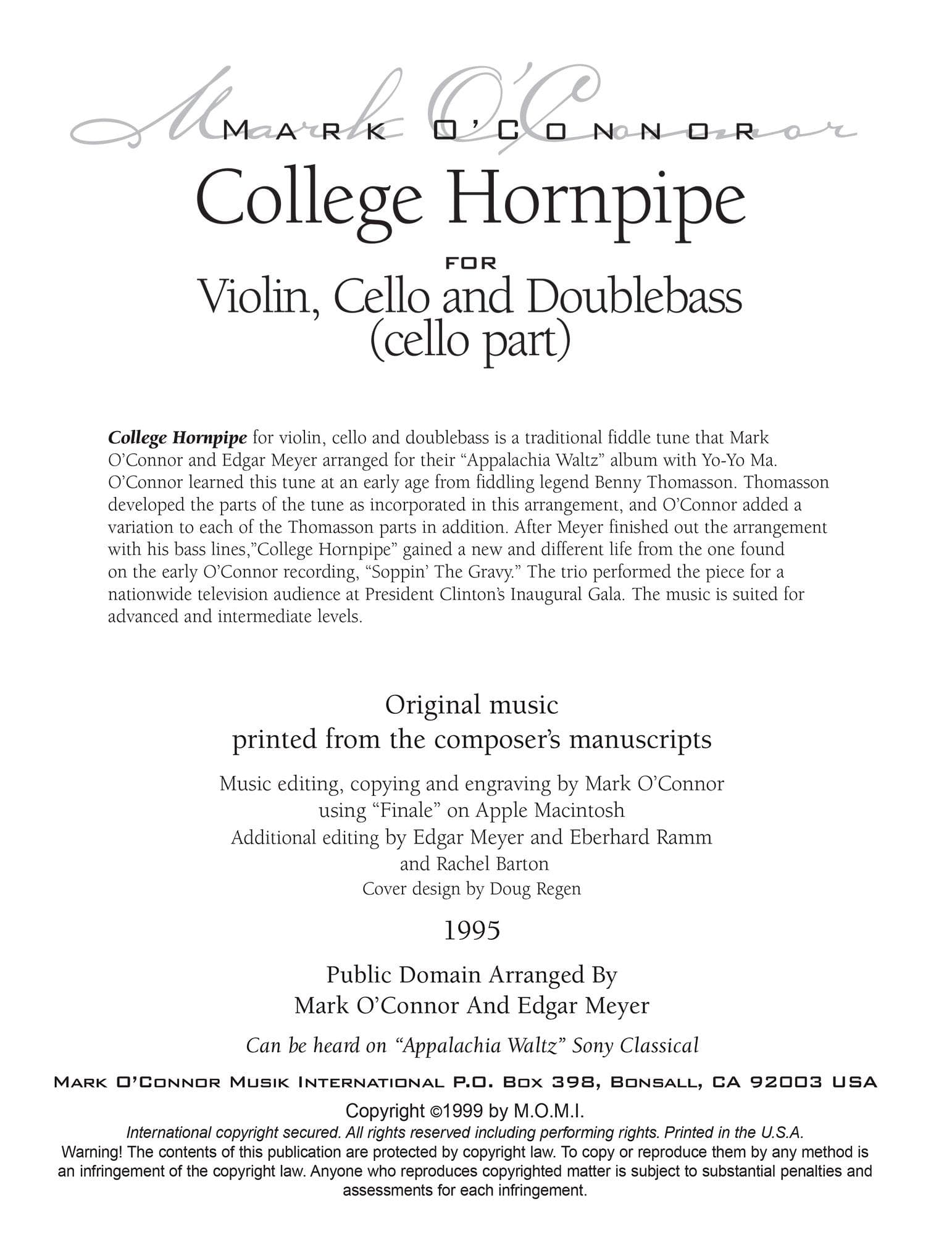 O'Connor, Mark - College Hornpipe for Violin, Cello, and Bass - Cello - Digital Download - Image 2