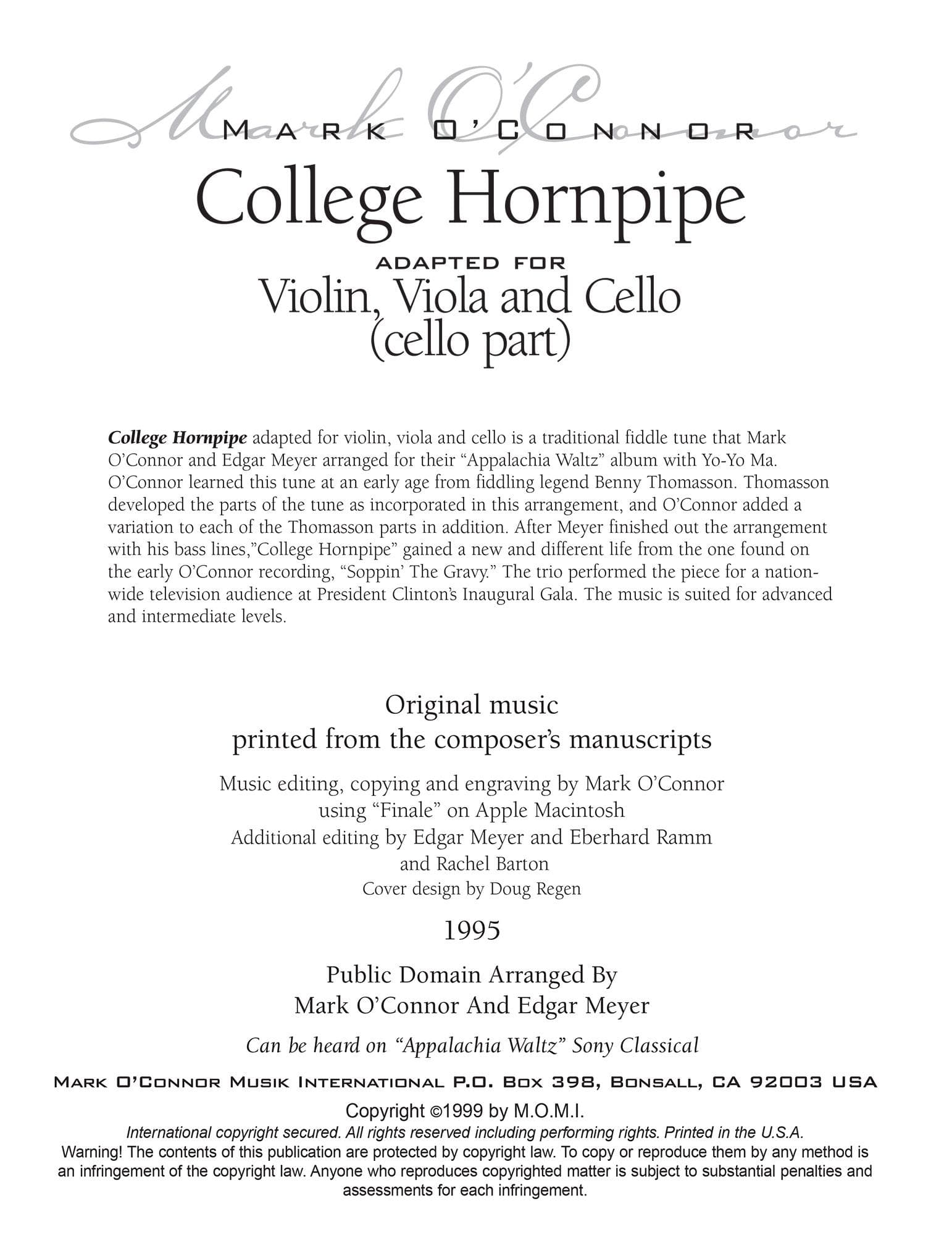 O'Connor, Mark - College Hornpipe for Violin, Viola, and Cello - Cello - Digital Download - Image 2