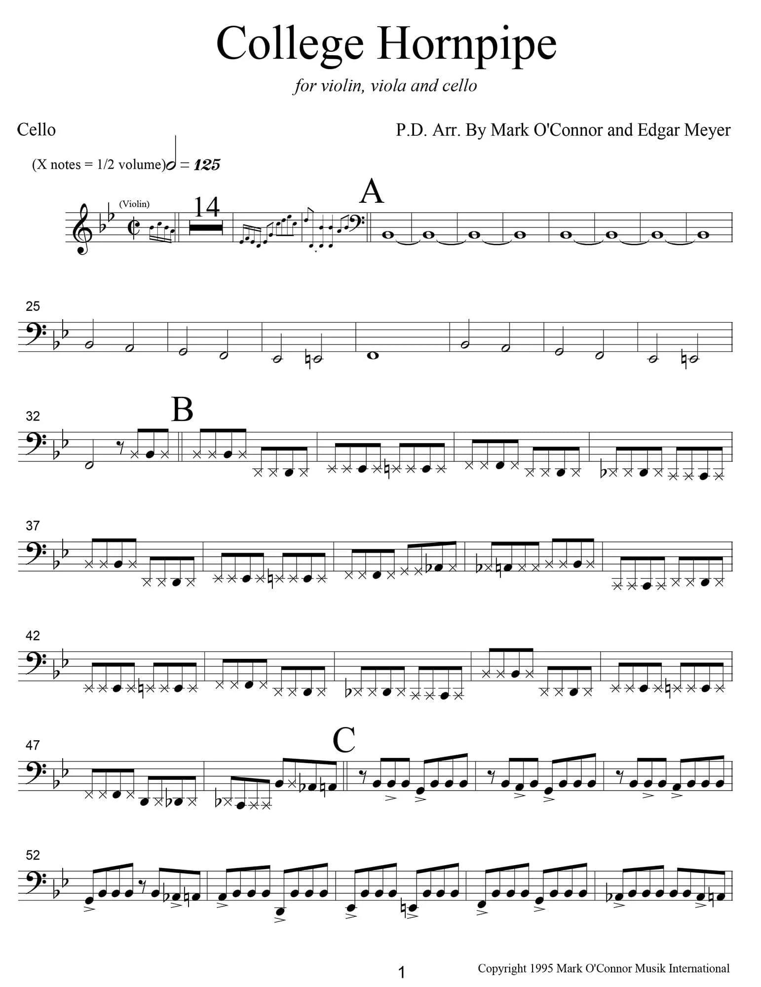 O'Connor, Mark - College Hornpipe for Violin, Viola, and Cello - Cello - Digital Download - Image 3