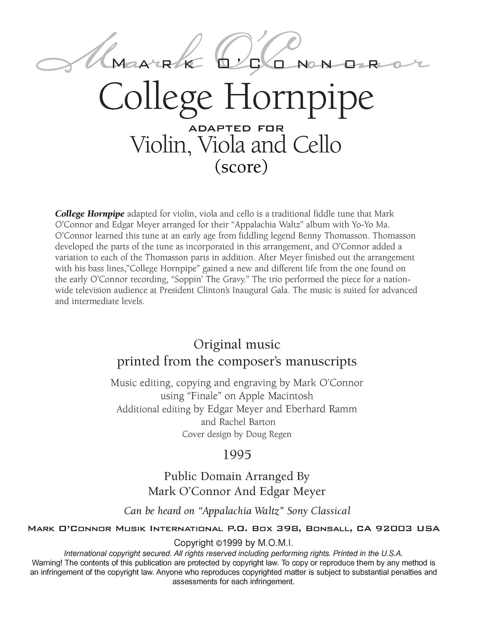 O'Connor, Mark - College Hornpipe for Violin, Viola, and Cello - Score - Digital Download - Image 2