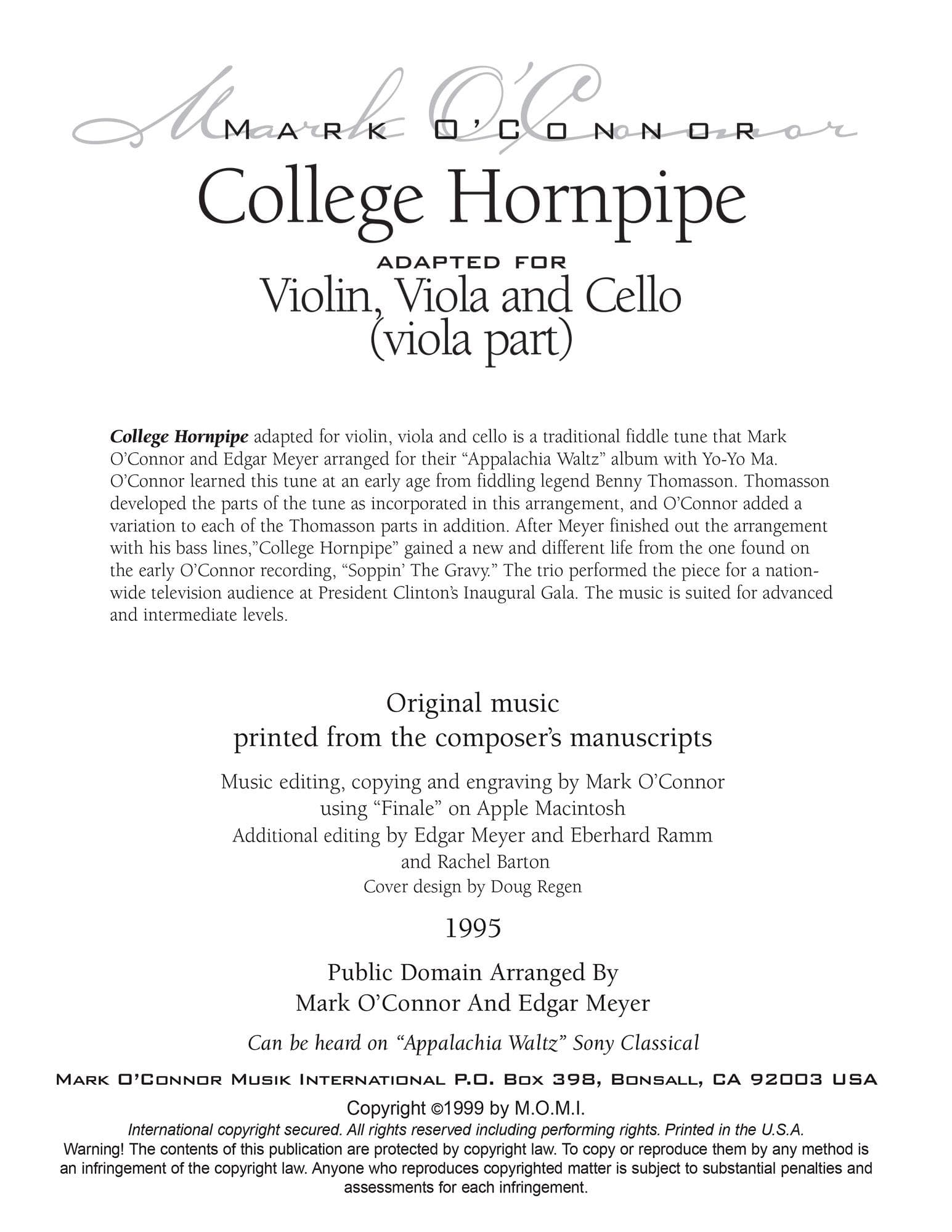 O'Connor, Mark - College Hornpipe for Violin, Viola, and Cello - Viola - Digital Download - Image 2