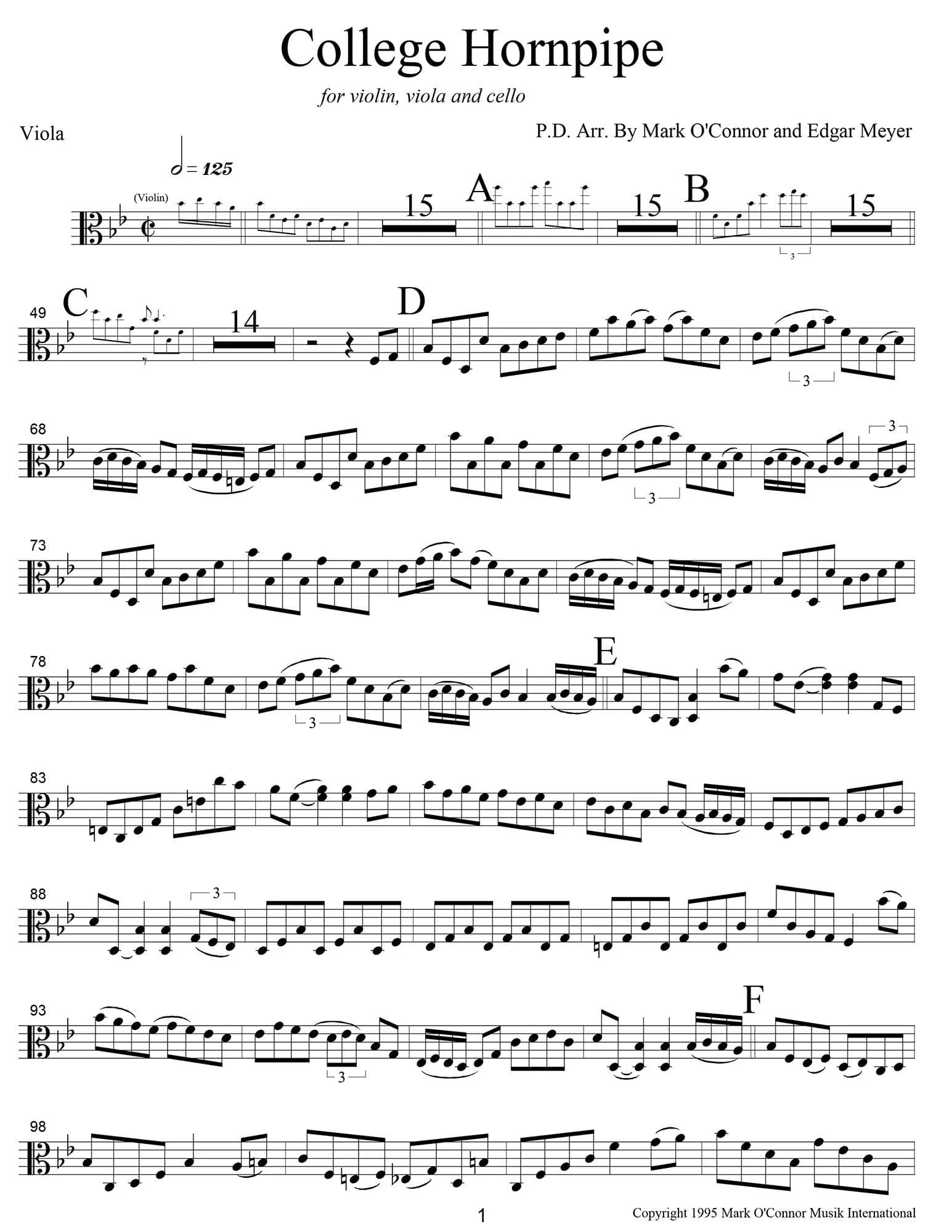 O'Connor, Mark - College Hornpipe for Violin, Viola, and Cello - Viola - Digital Download - Image 3