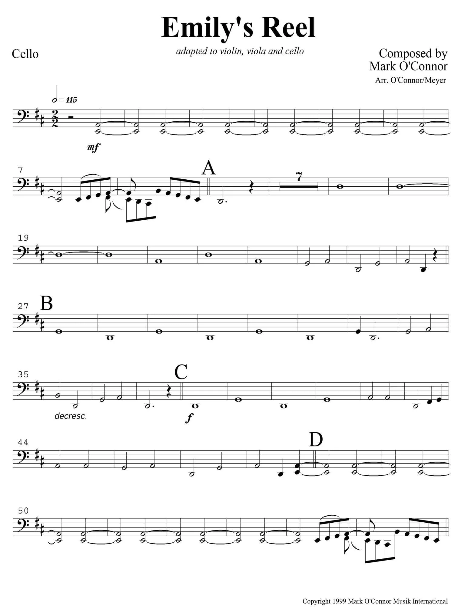 O'Connor, Mark - Emily's Reel for Violin, Viola, and Cello - Cello - Digital Download - Image 3