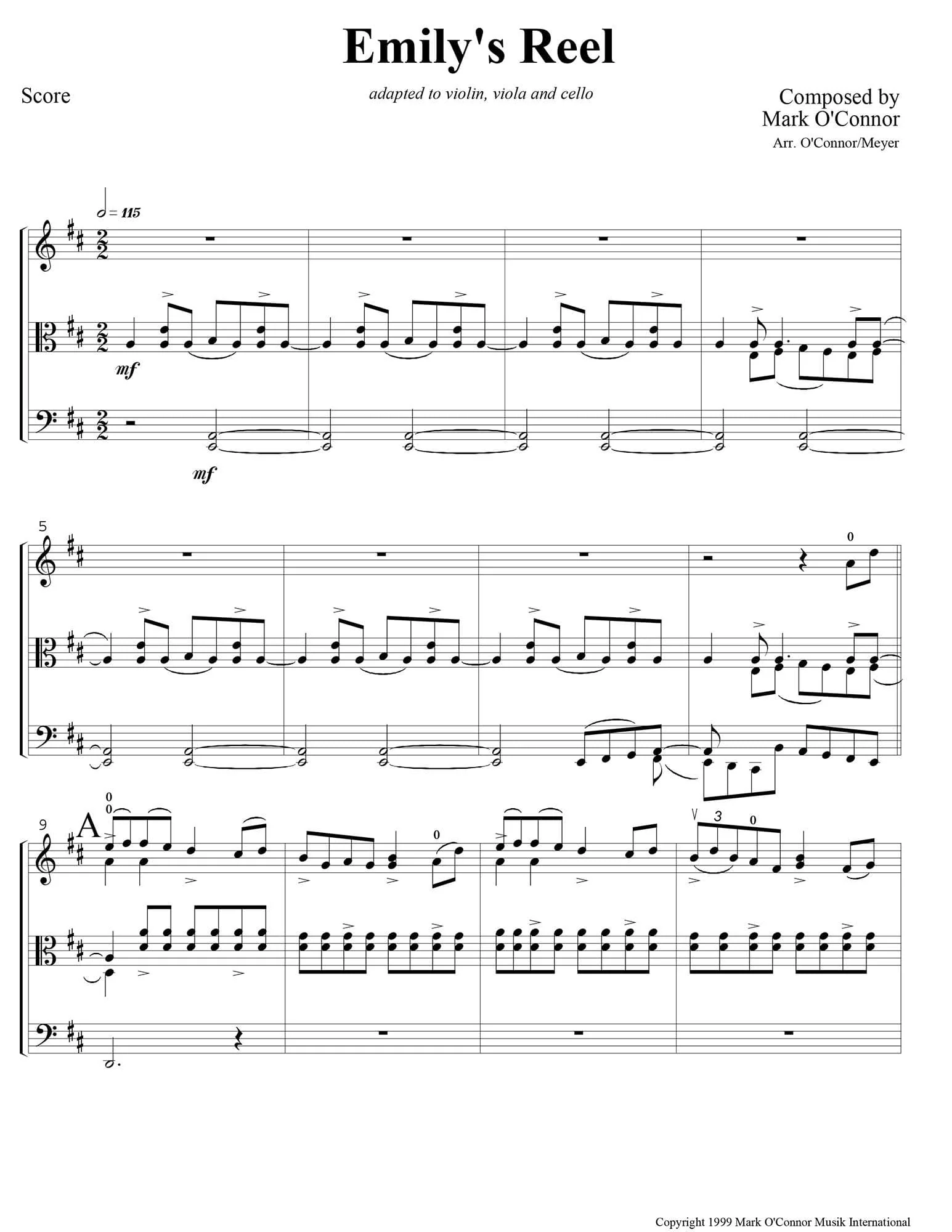 O'Connor, Mark - Emily's Reel for Violin, Viola, and Cello - Score - Digital Download - Image 3