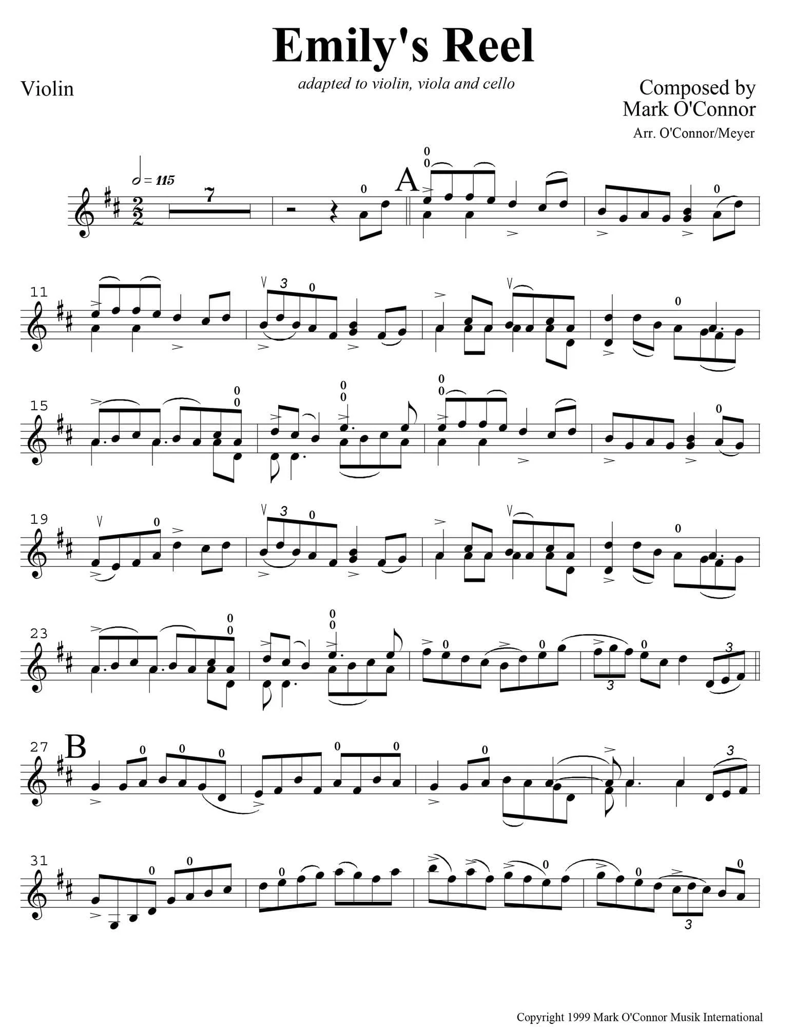 O'Connor, Mark - Emily's Reel for Violin, Viola, and Cello - Violin - Digital Download - Image 3