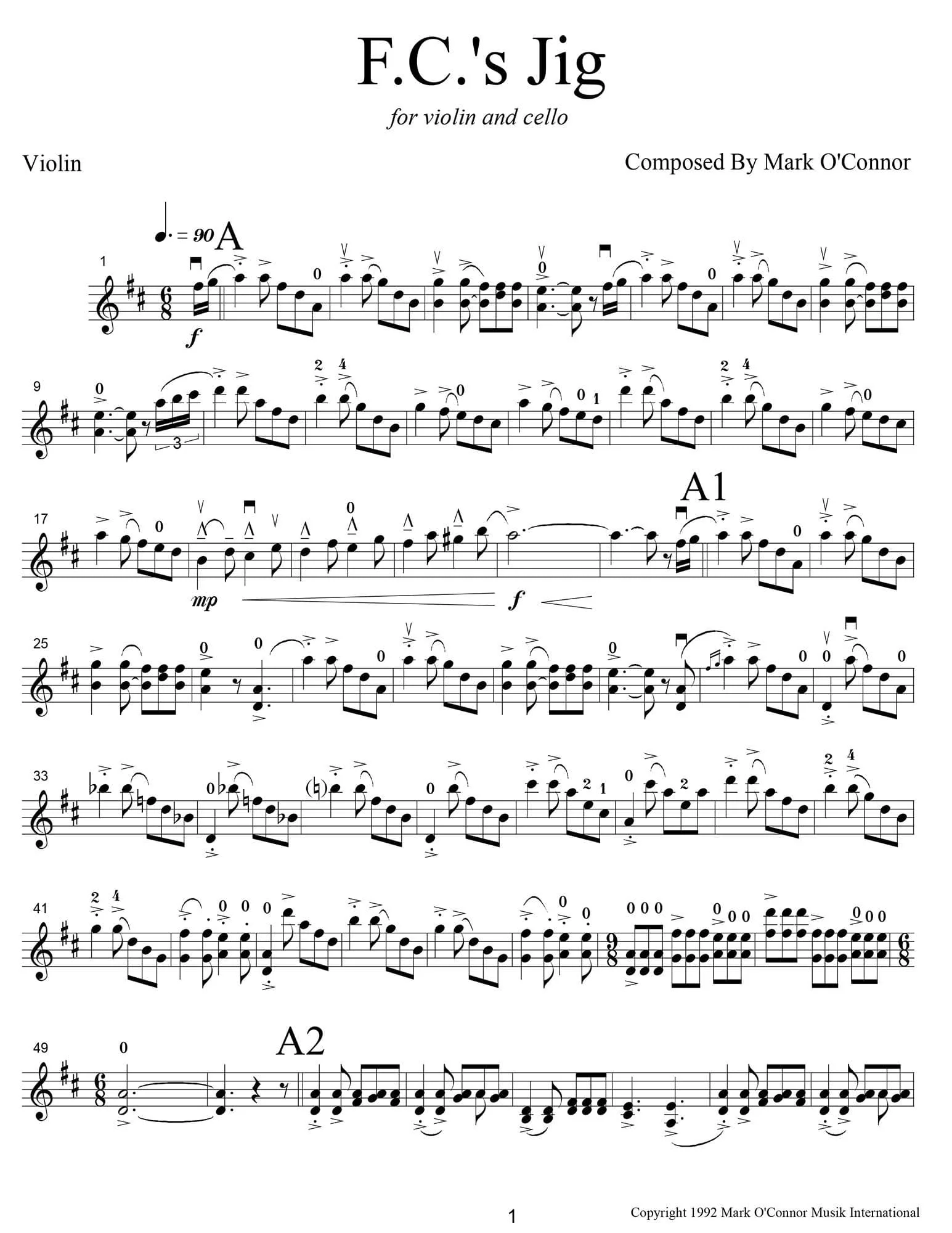 O'Connor, Mark - F.C.'s Jig for Violin and Cello - Violin - Digital Download - Image 3