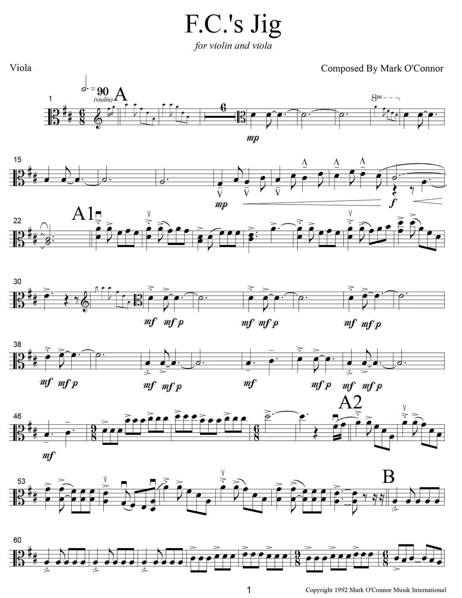 O'Connor, Mark - F.C.'s Jig for Violin and Viola - Viola - Digital Download - Image 3
