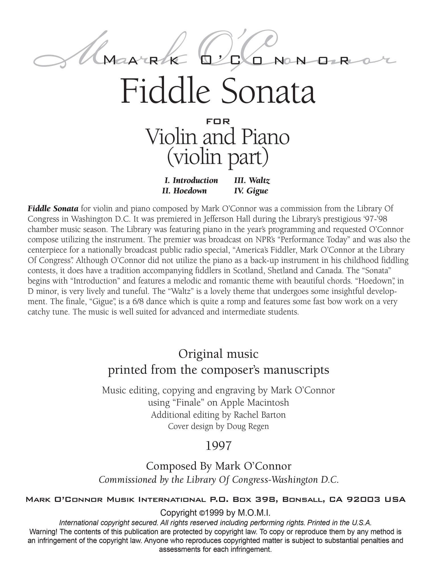 O'Connor, Mark - Fiddle Sonata for Violin and Piano - Violin - Digital Download - Image 2