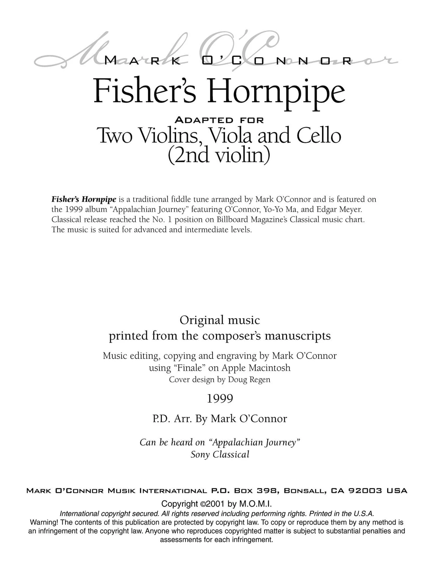 O'Connor, Mark - Fisher's Hornpipe for 2 Violins, Viola, and Cello - Violin 2 - Digital Download - Image 2
