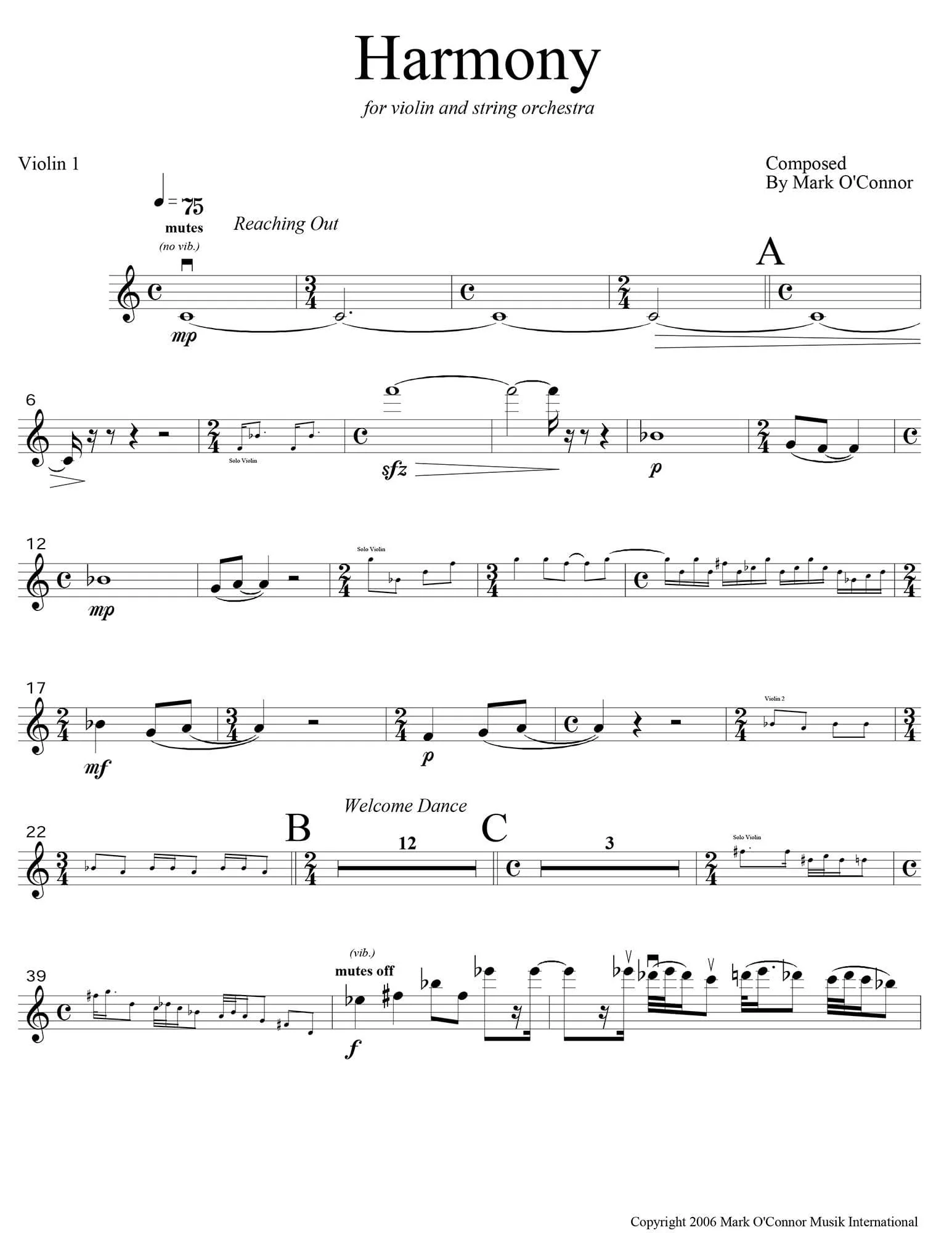 O'Connor, Mark - Harmony for Violin and Strings - 1st Violins - Digital Download - Image 3