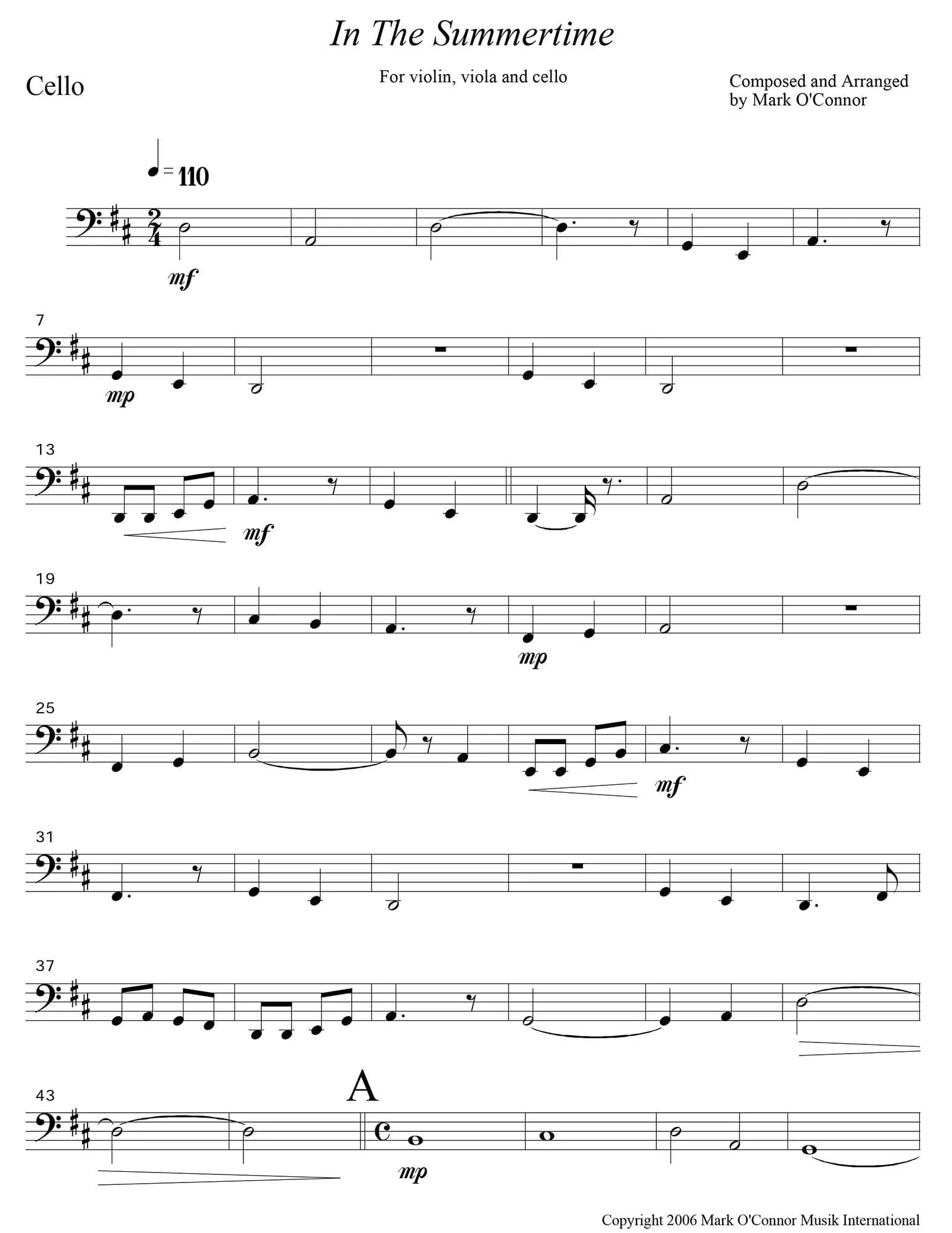 O'Connor, Mark - In the Summertime for Violin, Viola, and Cello - Cello - Digital Download - Image 3