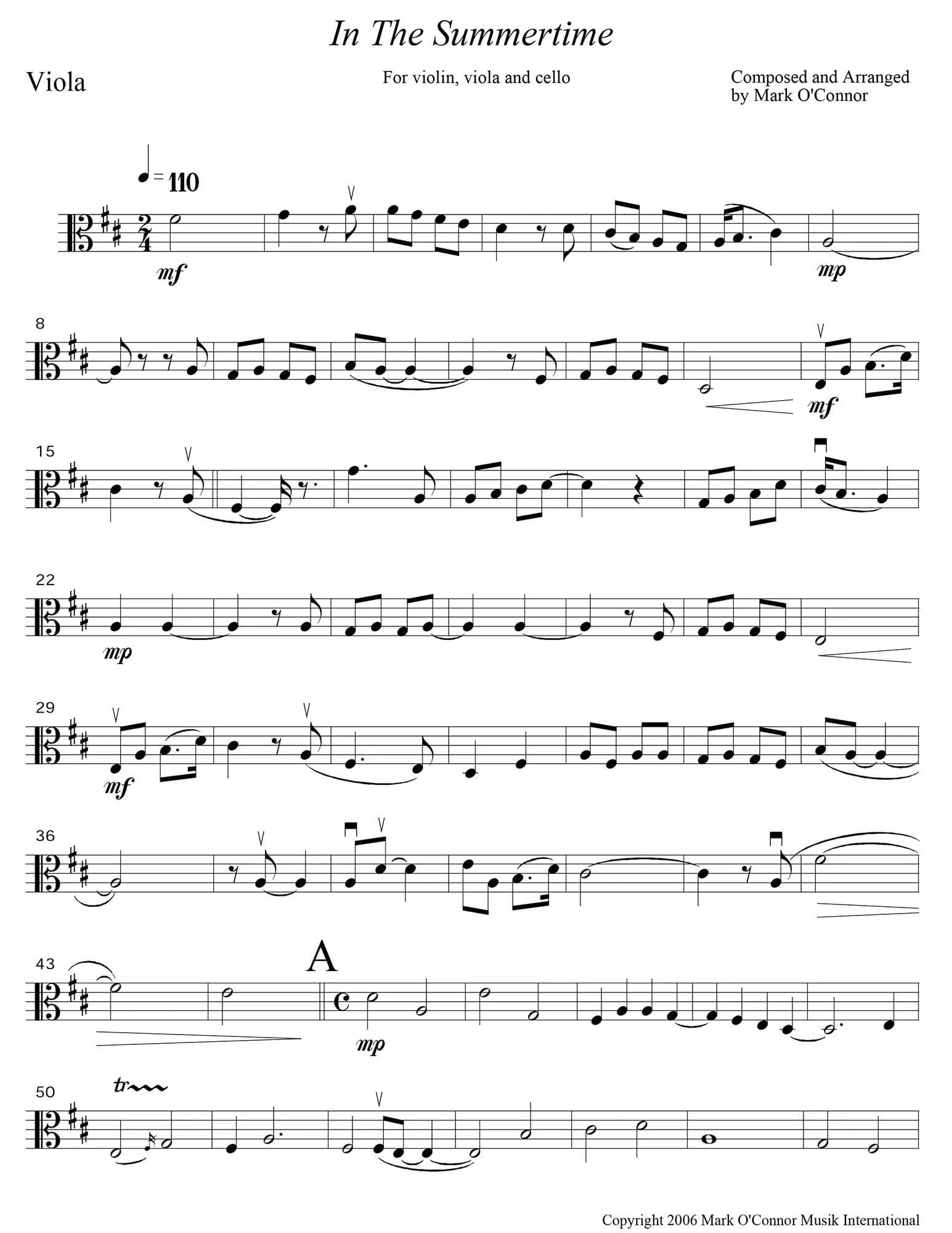 O'Connor, Mark - In the Summertime for Violin, Viola, and Cello - Viola - Digital Download - Image 3