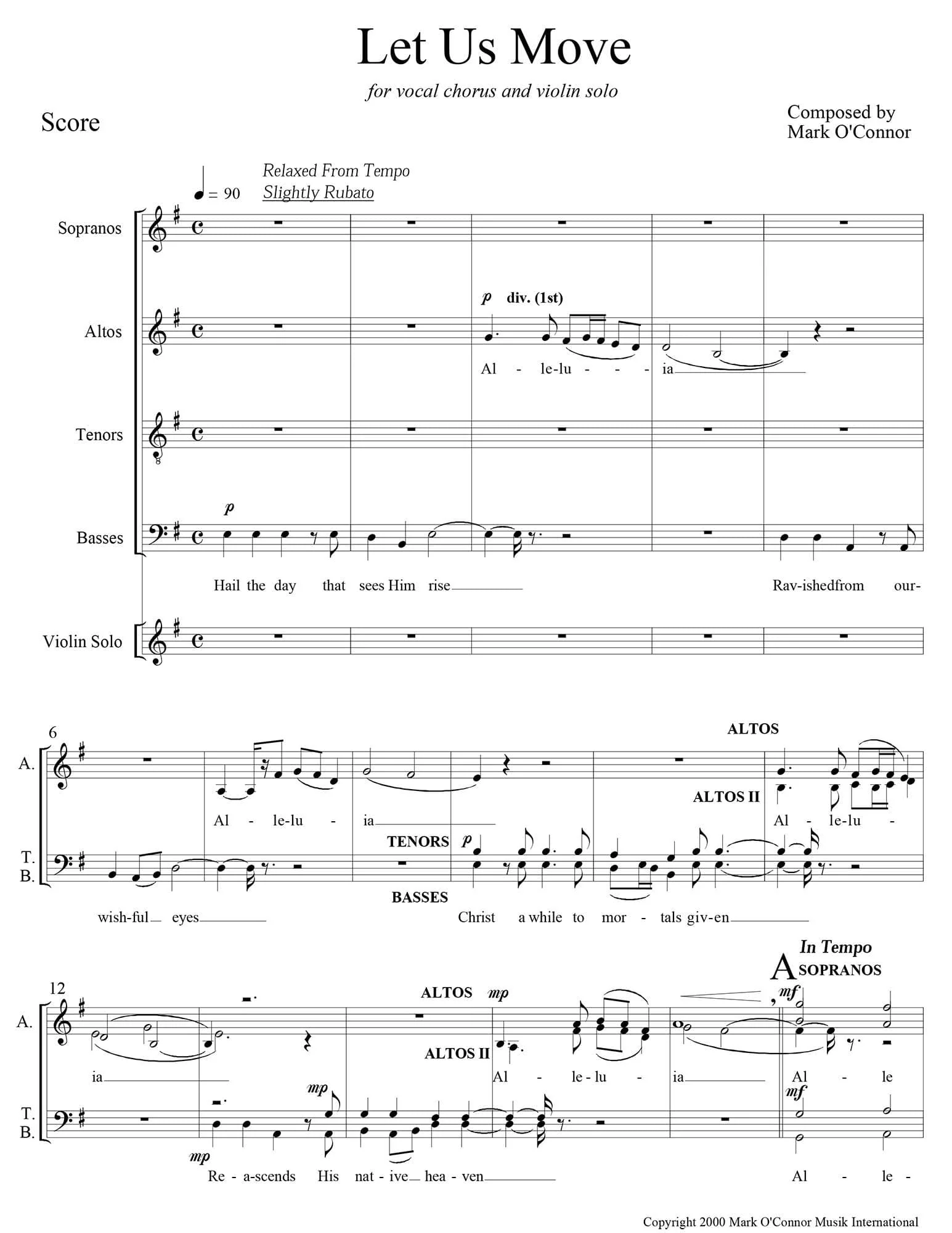 O'Connor, Mark - Let Us Move for Choir and Violin - Score - Digital Download - Image 3