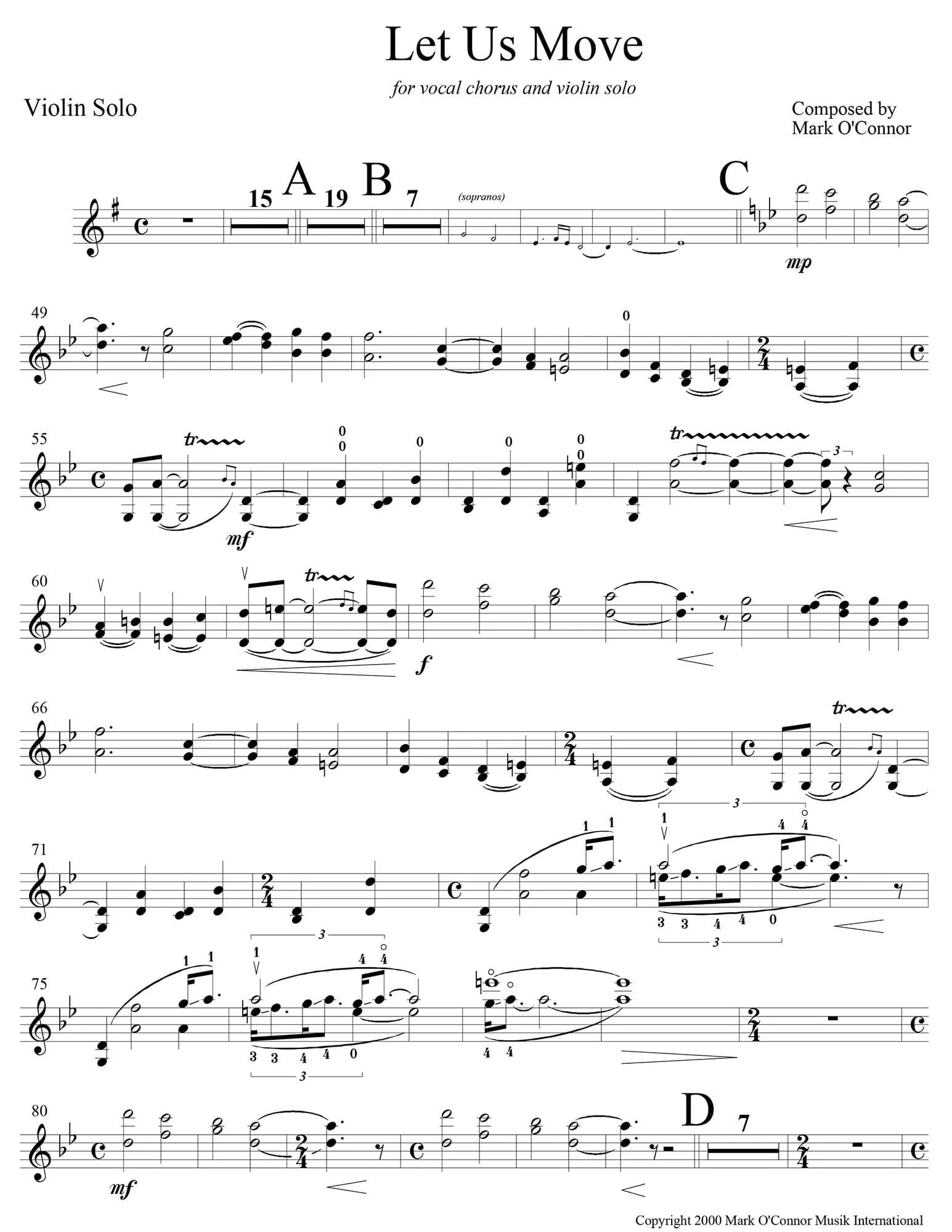 O'Connor, Mark - Let Us Move for Choir and Violin - Violin - Digital Download - Image 3