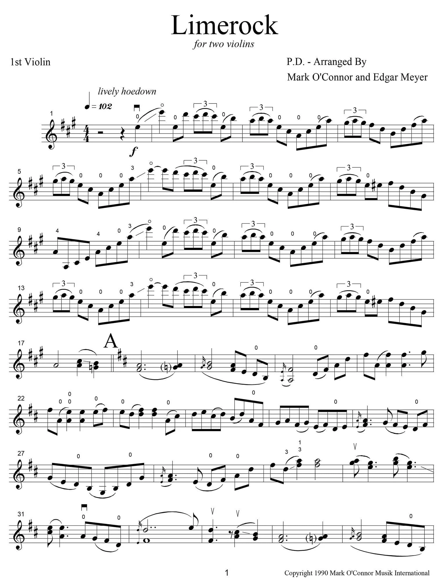 O'Connor, Mark - Limerock for 2 Violins - Violin 1 - Digital Download - Image 3