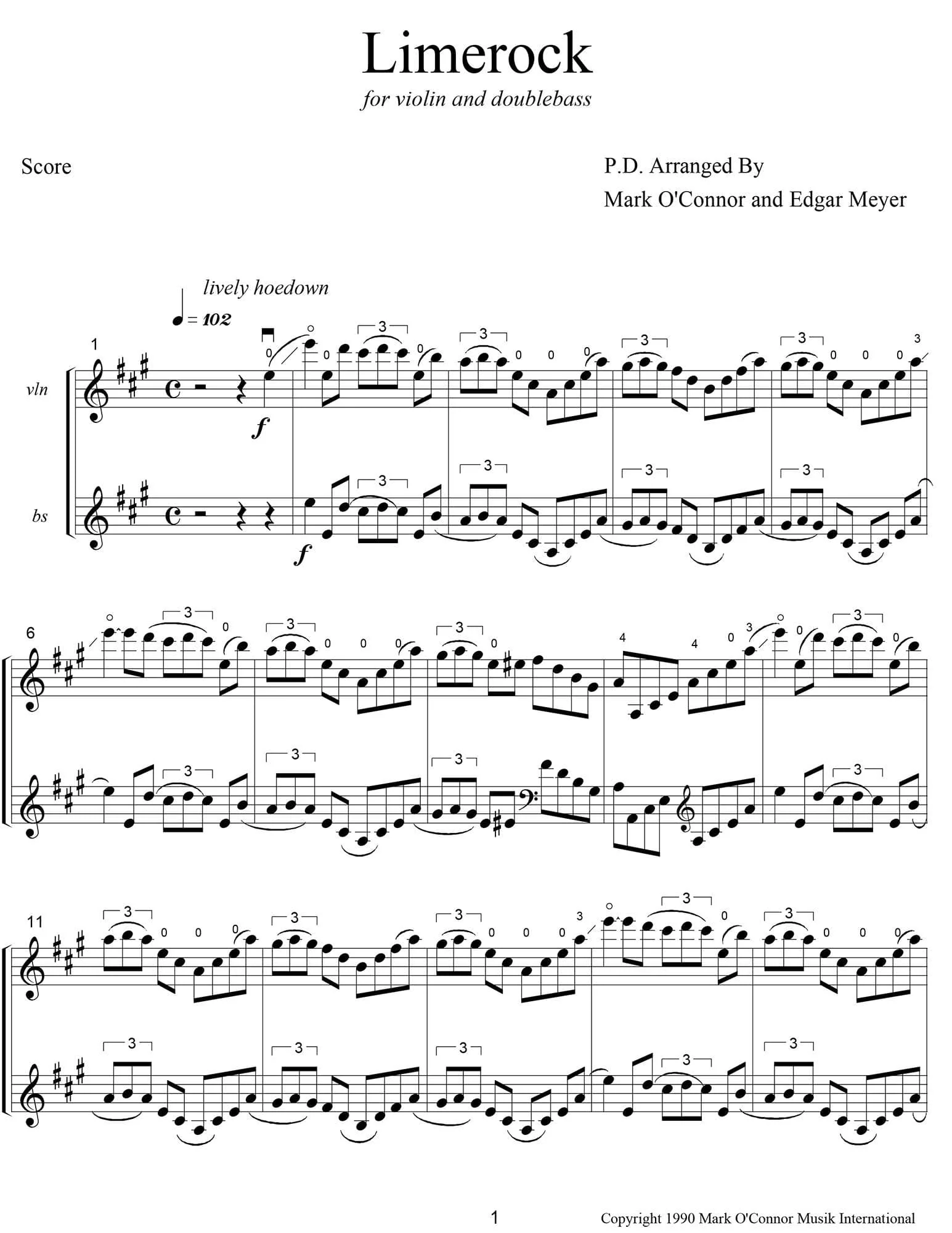 O'Connor, Mark - Limerock for Violin and Bass - Score - Digital Download - Image 3