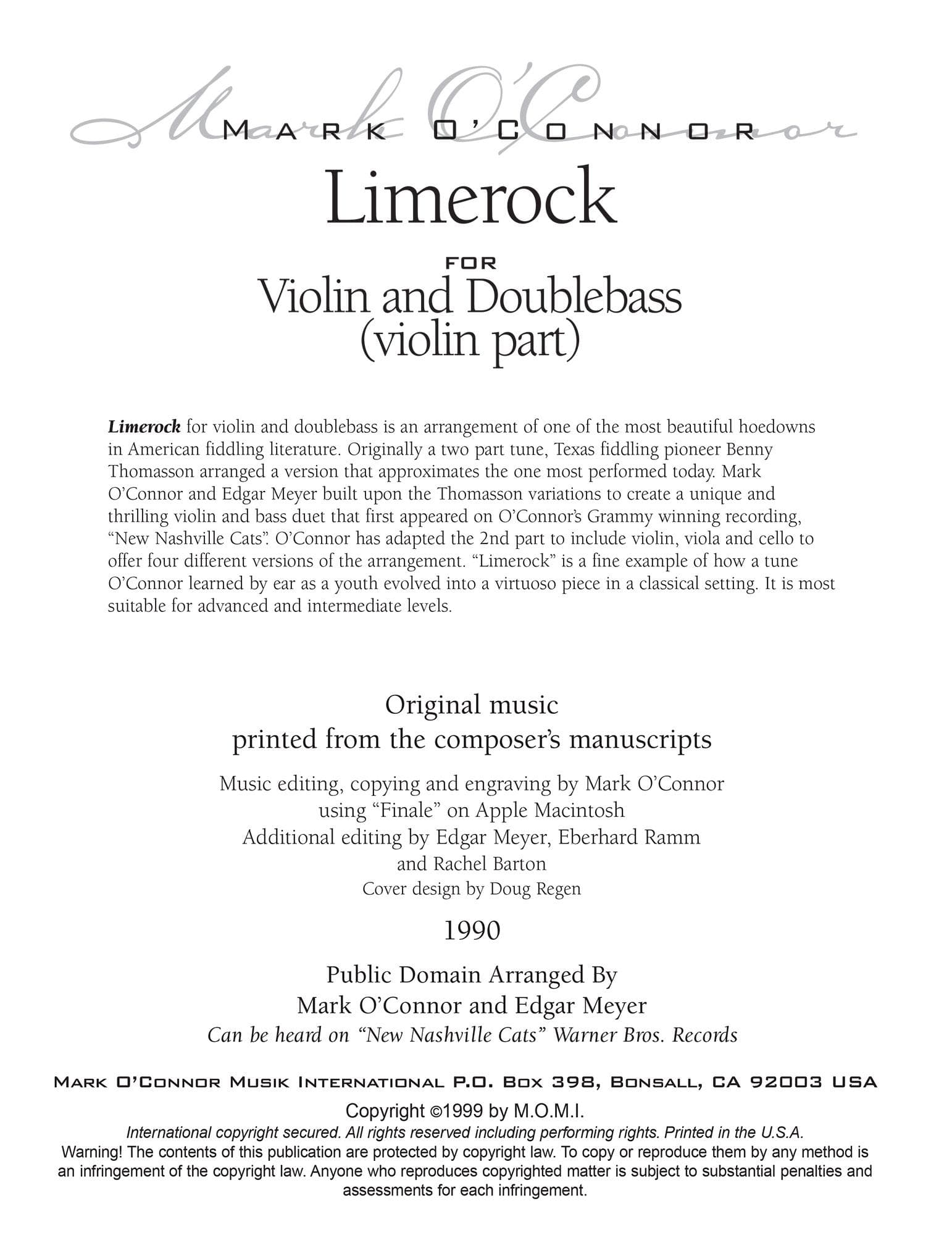O'Connor, Mark - Limerock for Violin and Bass - Violin - Digital Download - Image 2