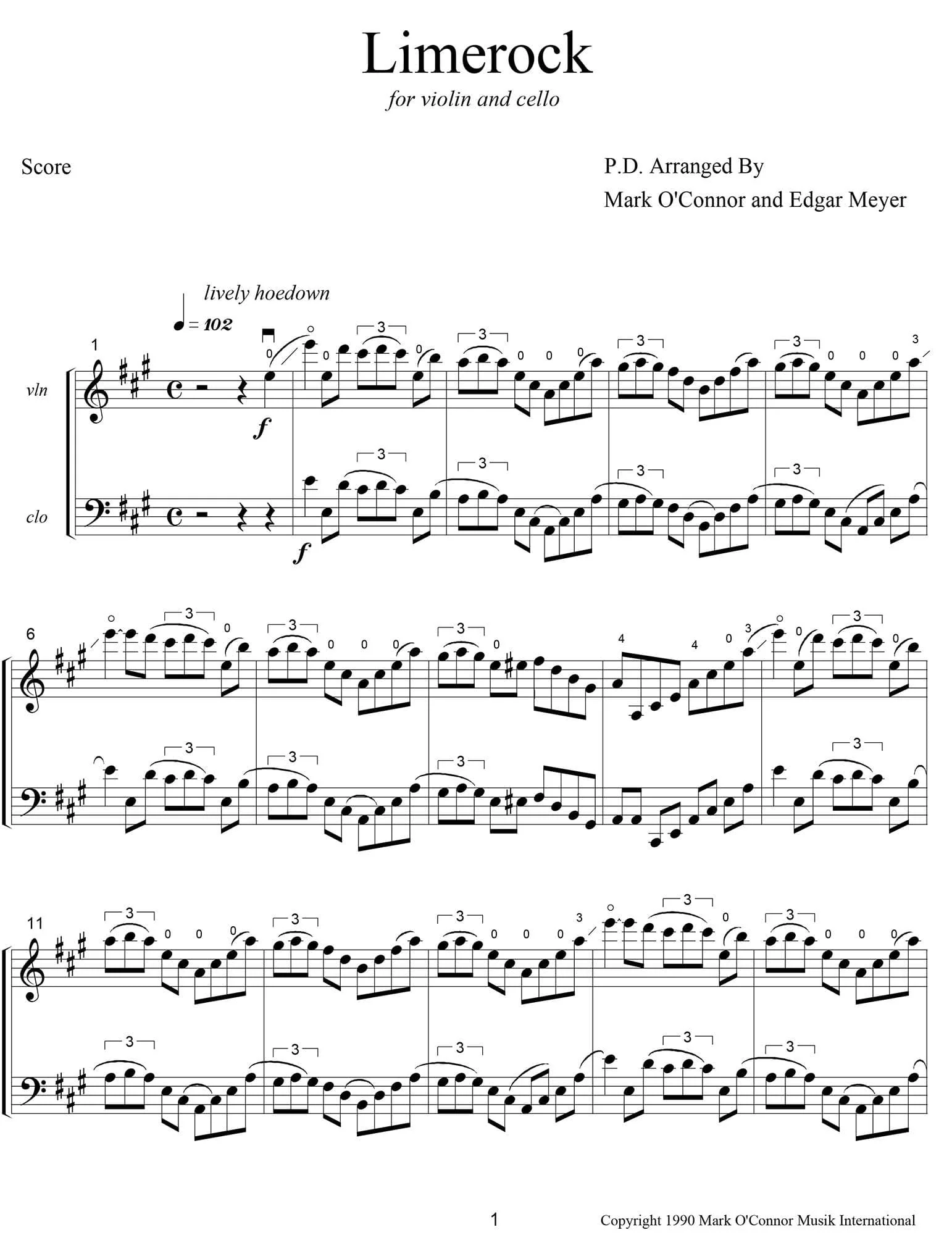 O'Connor, Mark - Limerock for Violin and Cello - Score - Digital Download - Image 3