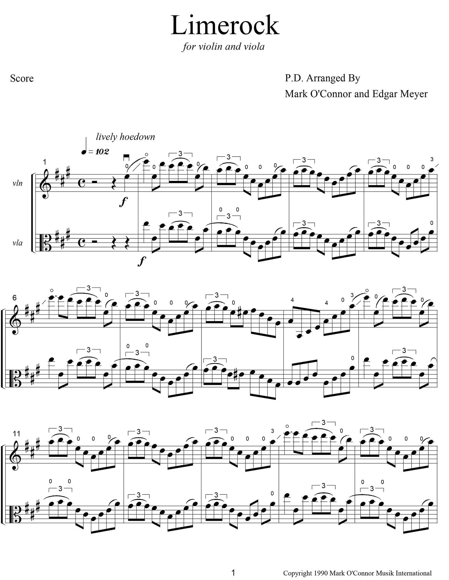 O'Connor, Mark - Limerock for Violin and Viola - Score - Digital Download - Image 3