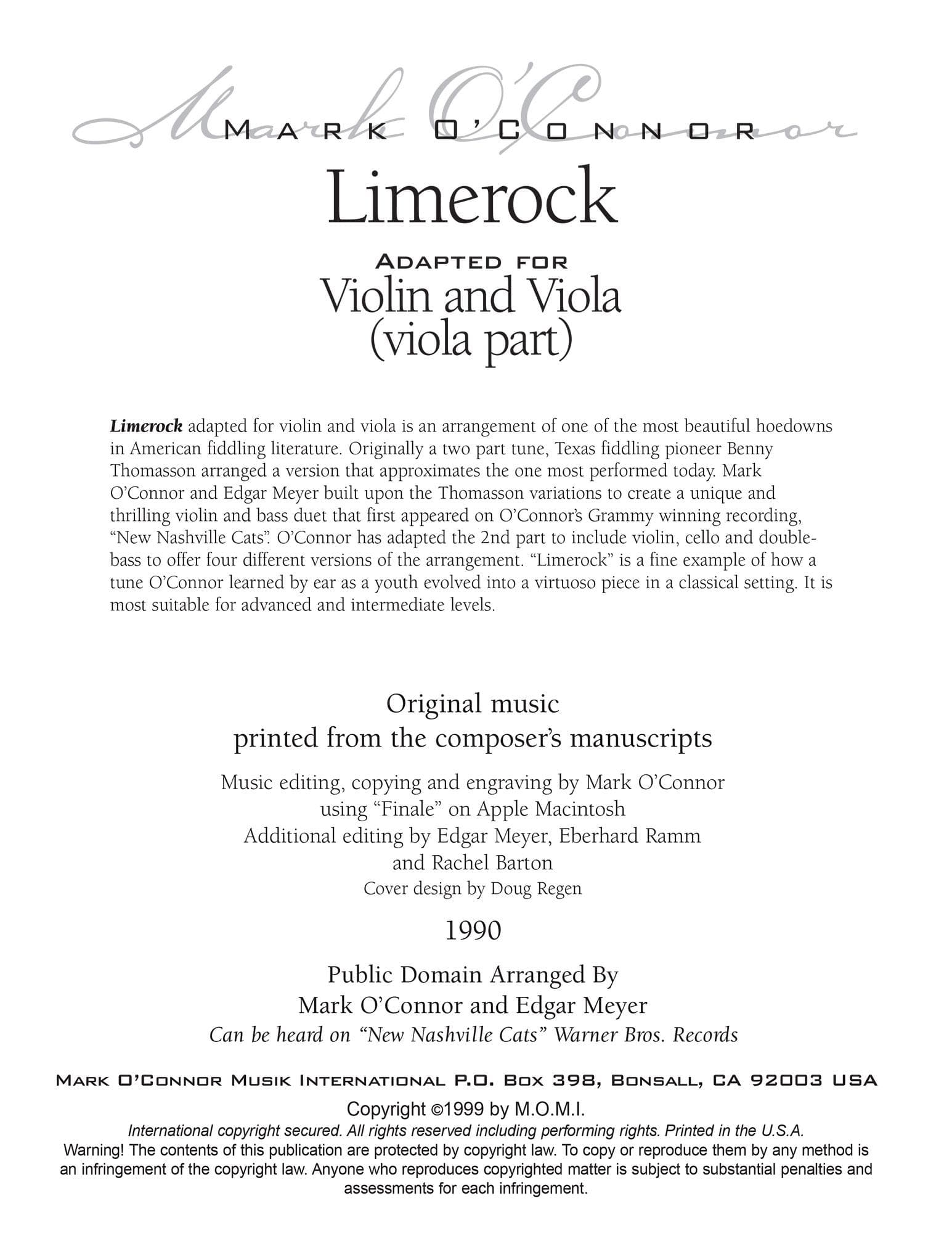 O'Connor, Mark - Limerock for Violin and Viola - Viola - Digital Download - Image 2