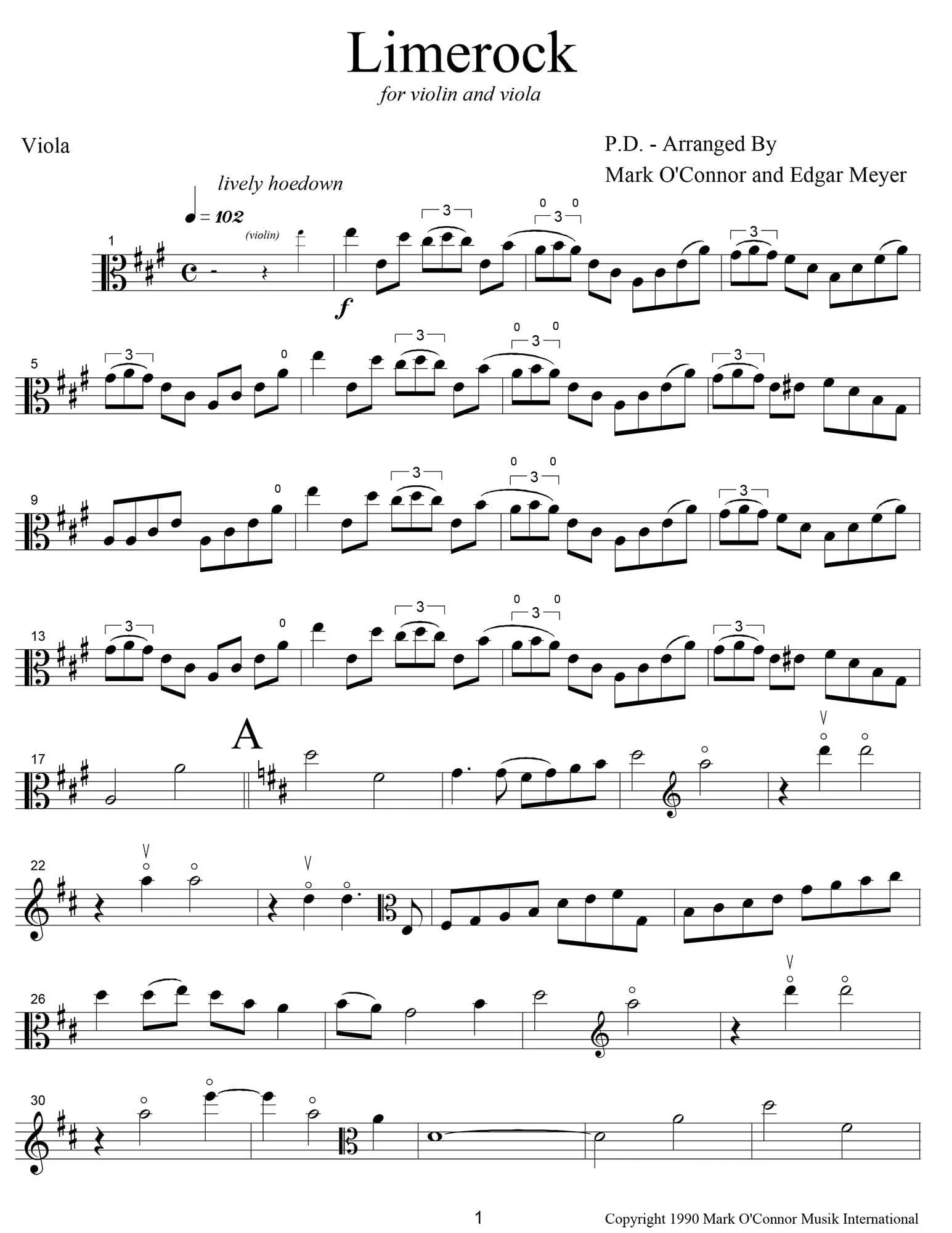 O'Connor, Mark - Limerock for Violin and Viola - Viola - Digital Download - Image 3