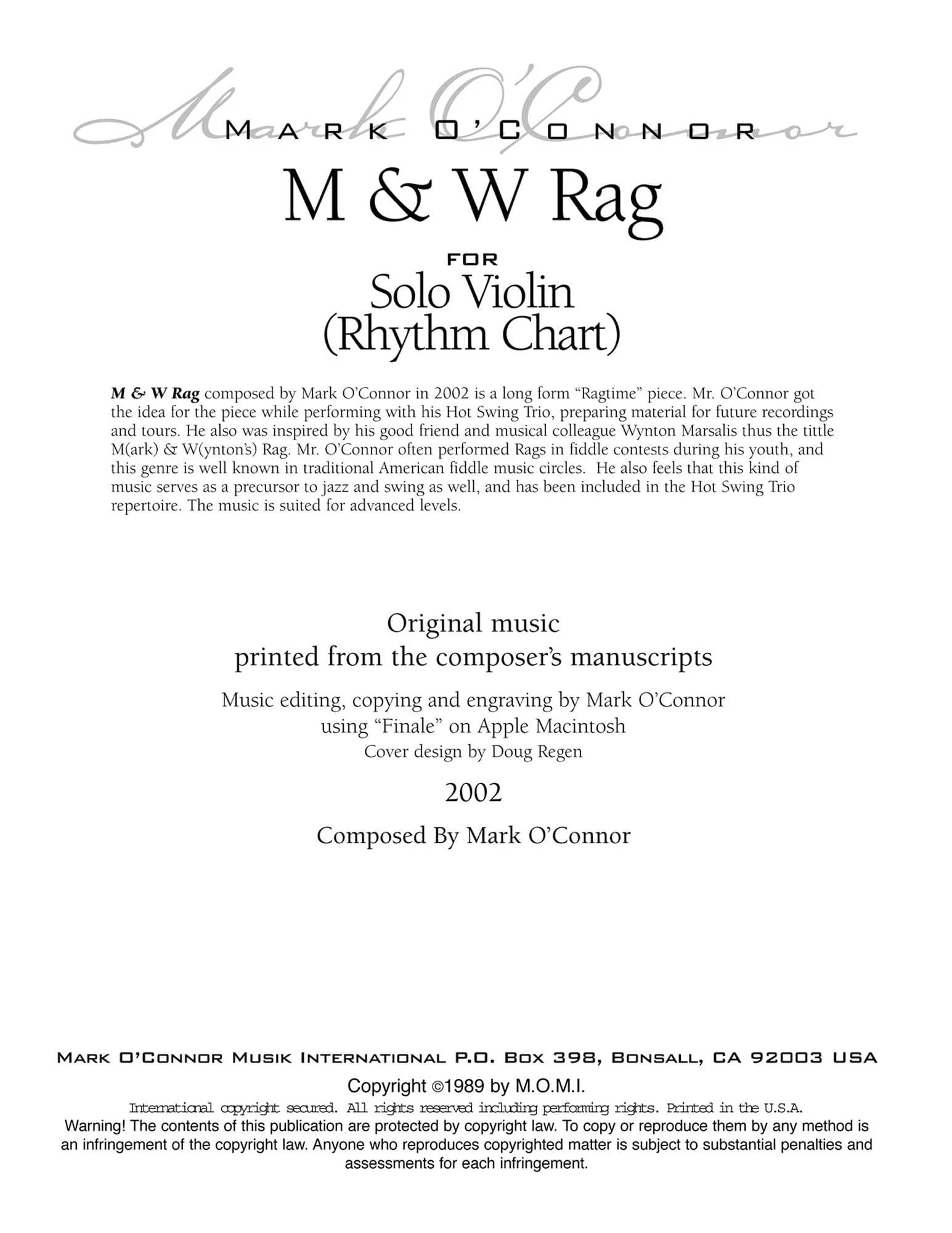 O'Connor, Mark - M & W Rag - Rhythm Chart - Digital Download - Image 2