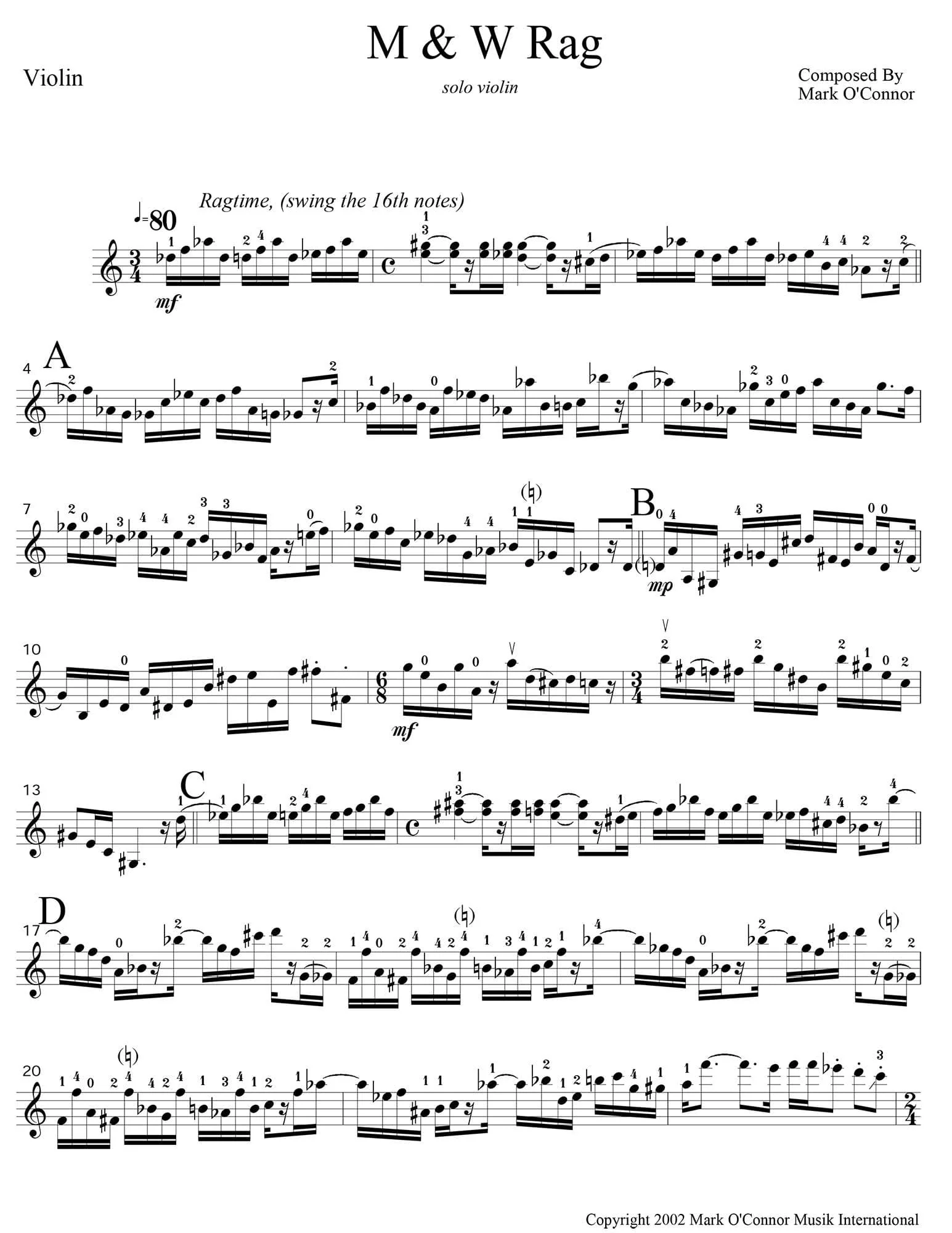 O'Connor, Mark - M & W Rag - Violin - Digital Download - Image 3