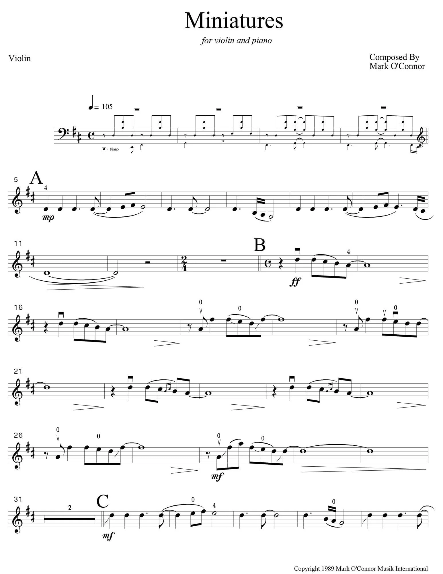 O'Connor, Mark - Miniatures for Violin and Piano - Violin - Digital Download - Image 3
