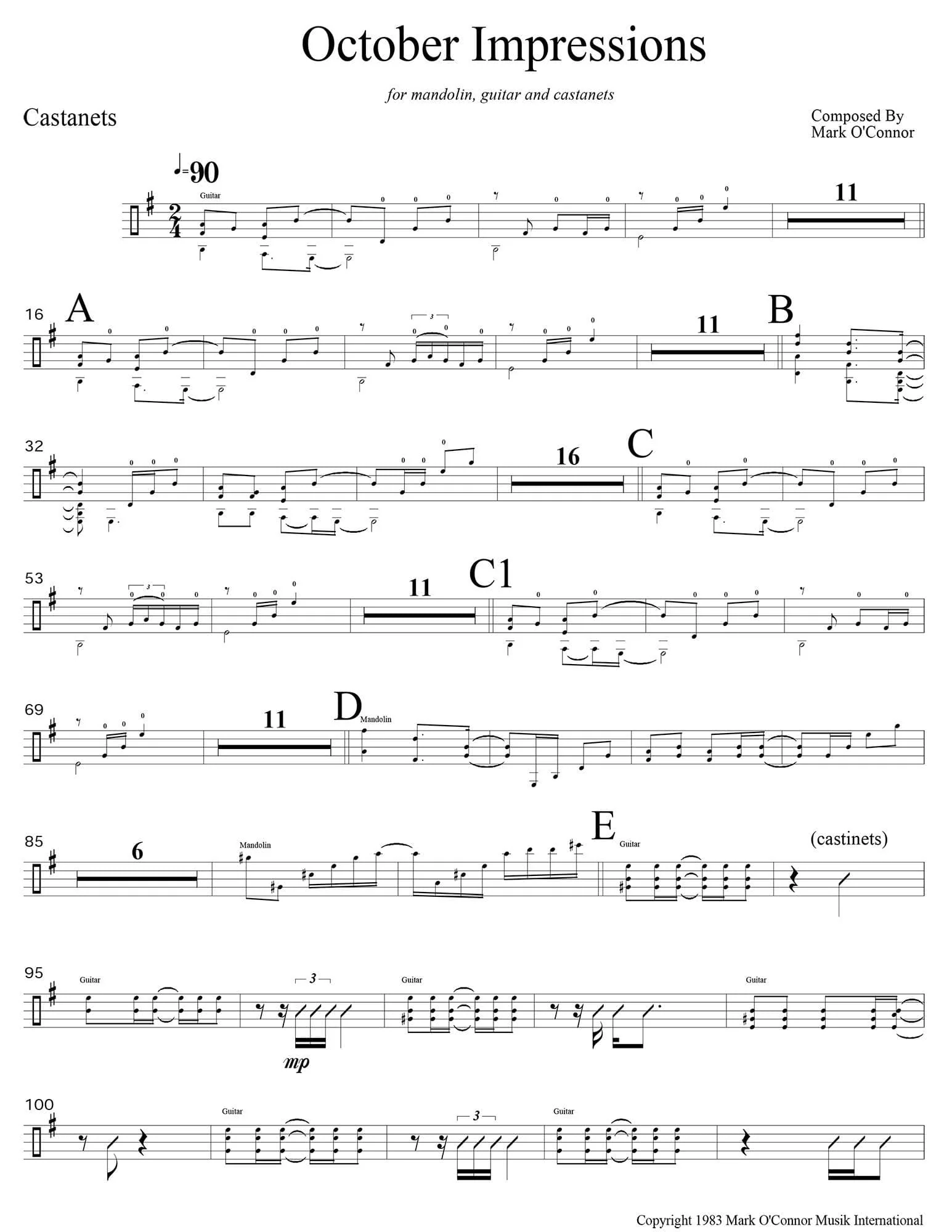 O'Connor, Mark - October Impressions for Mandolin, Guitar, and Percussion - Percussion - Digital Download - Image 3