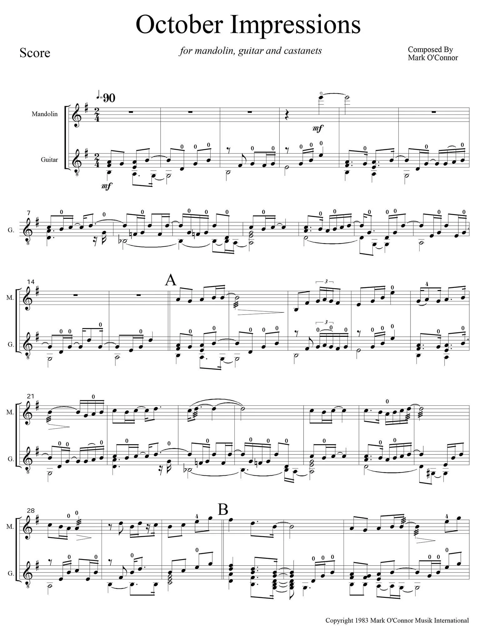 O'Connor, Mark - October Impressions for Mandolin, Guitar, and Percussion - Score - Digital Download - Image 3