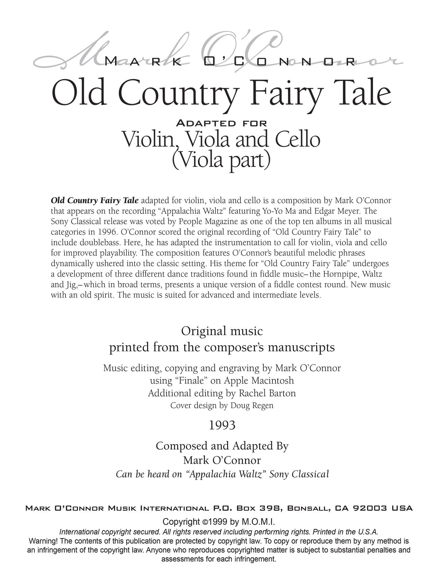 O'Connor, Mark - Old Country Fairy Tale for Violin, Viola, and Cello - Viola - Digital Download - Image 2