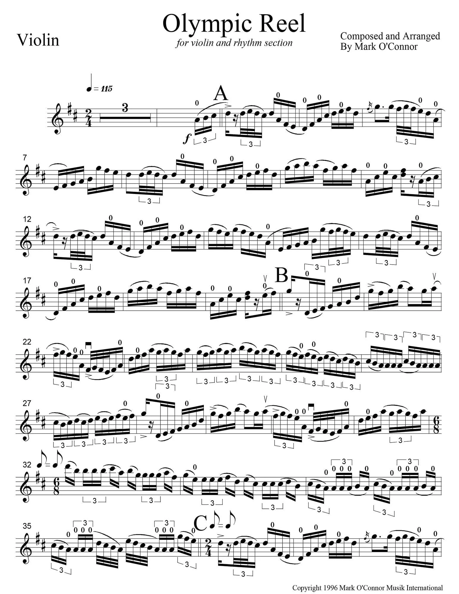 O'Connor, Mark - Olympic Reel for Violin and Folk Instrument - Violin - Digital Download - Image 2