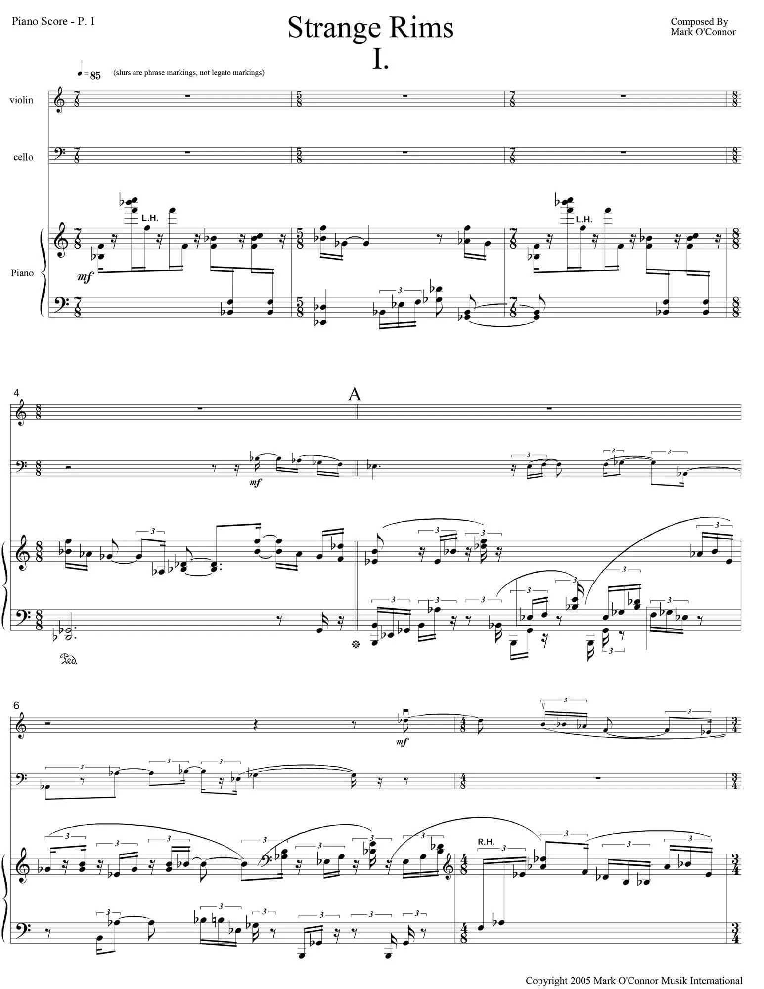 O'Connor, Mark - Piano Trio No. 2 (Strange Rims) for Piano, Violin, and Cello - Piano Score - Digital Download - Image 3