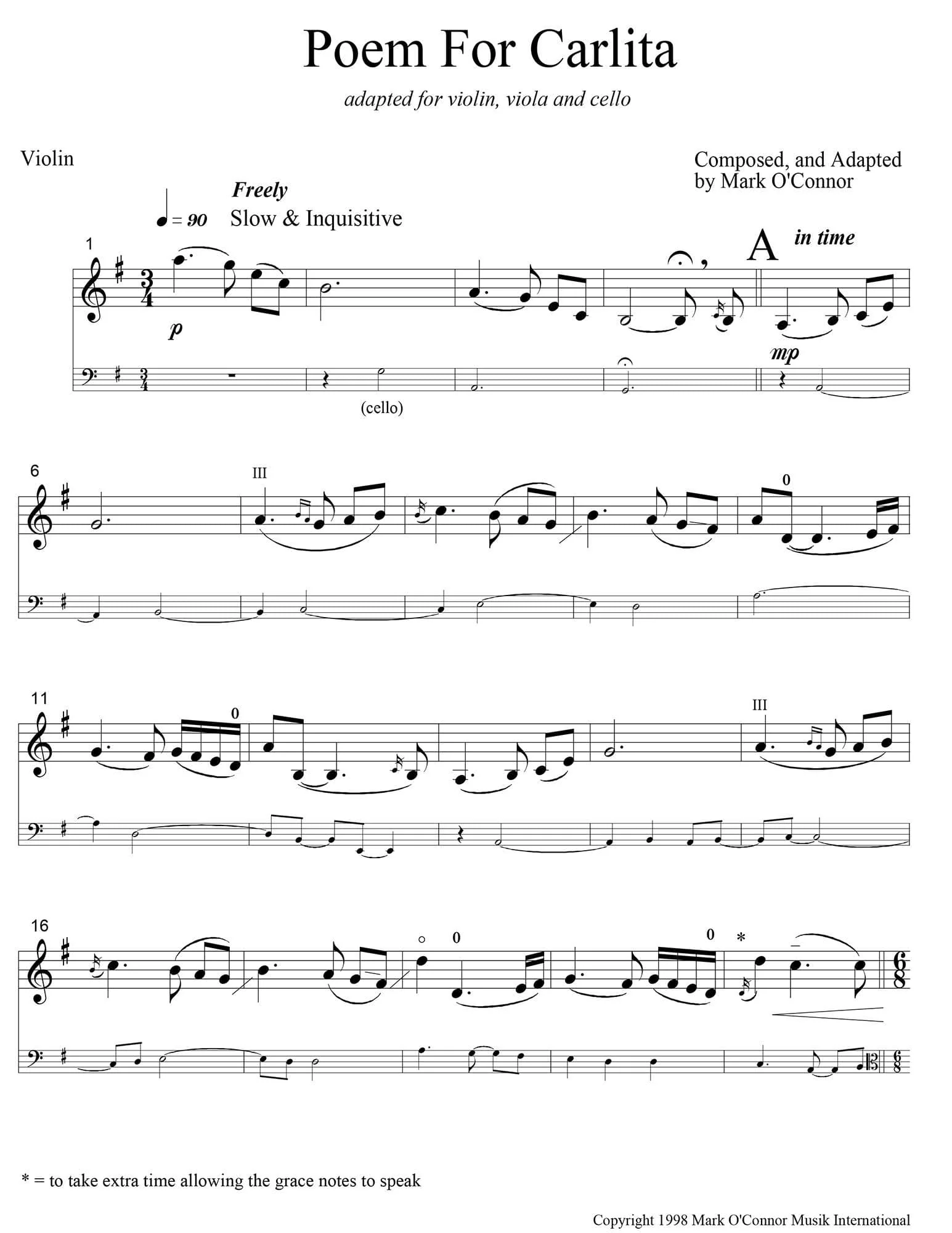 O'Connor, Mark - Poem for Carlita for Violin, Viola, and Cello - Violin - Digital Download - Image 2