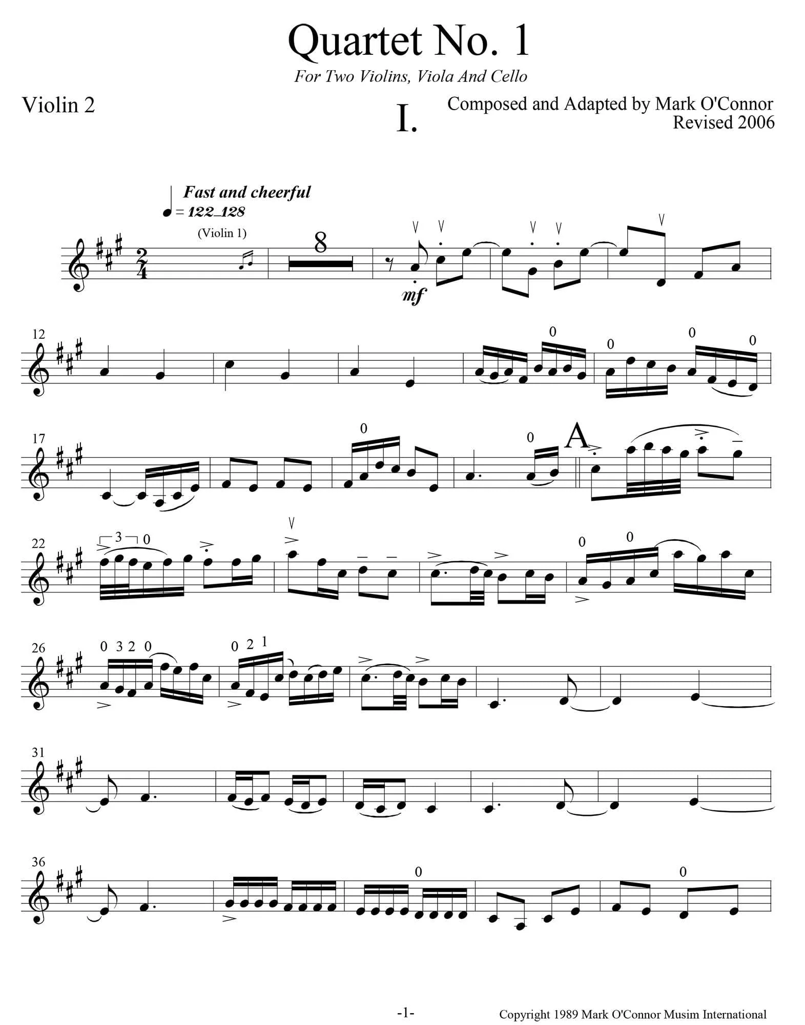 O'Connor, Mark - Quartet for 2 Violins, Viola, and Cello - Violin 2 - Digital Download - Image 3