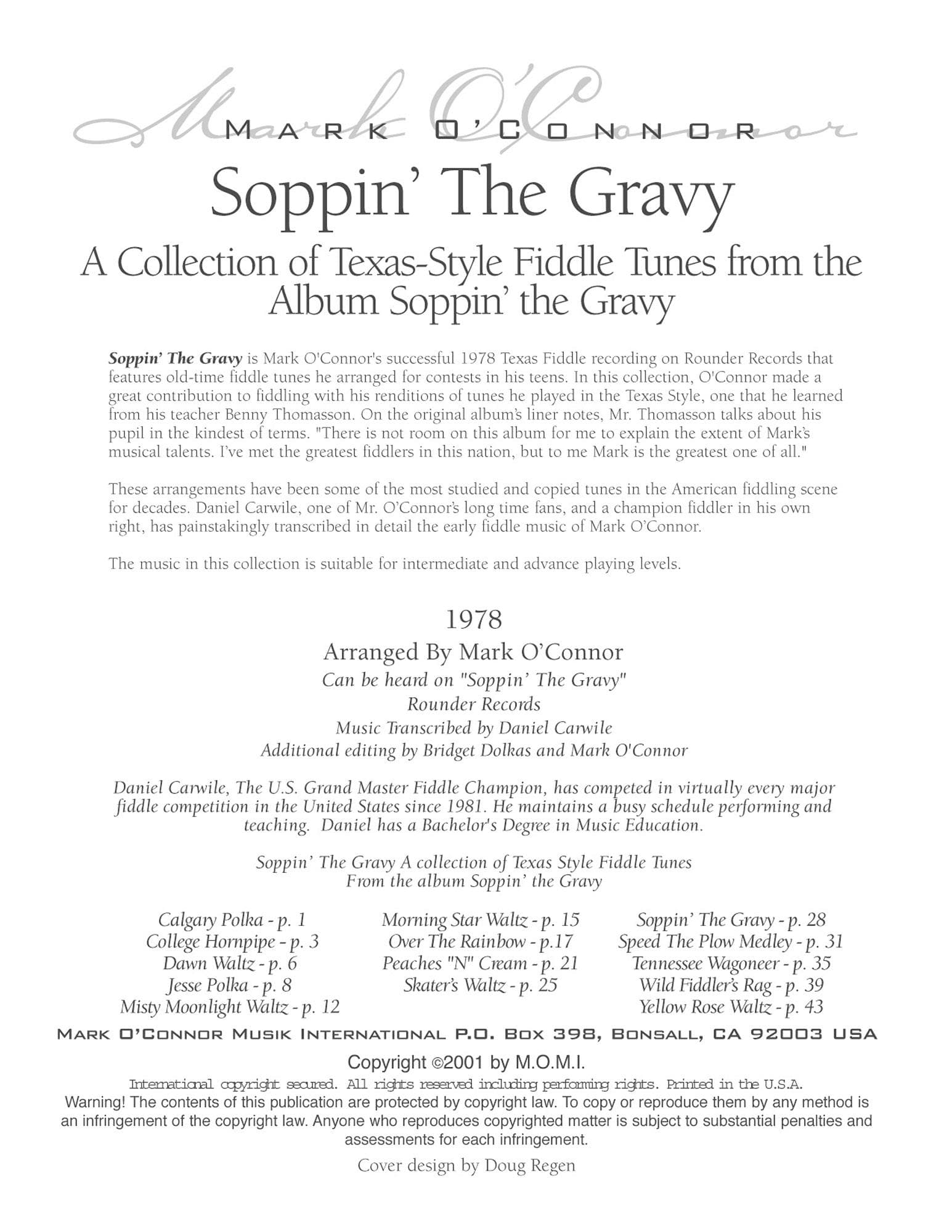 O'Connor, Mark - Soppin' The Gravy (Fourteen Texas-Style Fiddle Tunes) - Violin Lead Sheets - Digital Download - Image 2
